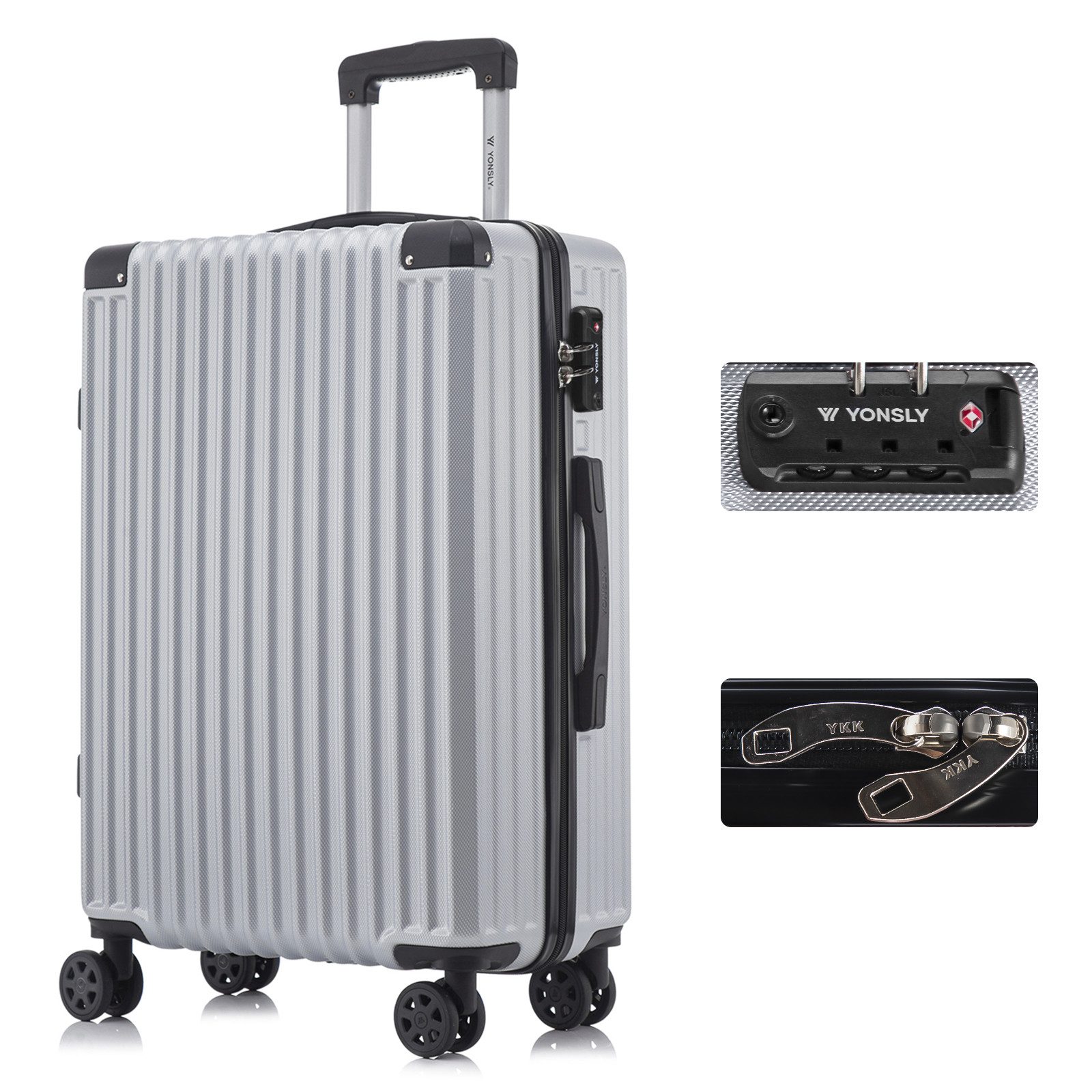 YONSLY Trolley Premium Hartschalen-Reisekoffer Trolley Handgepäck, 4 Rollen, TSA-Schloss, YKK-Reißverschluss, ABS-Hartschale, Aluminium