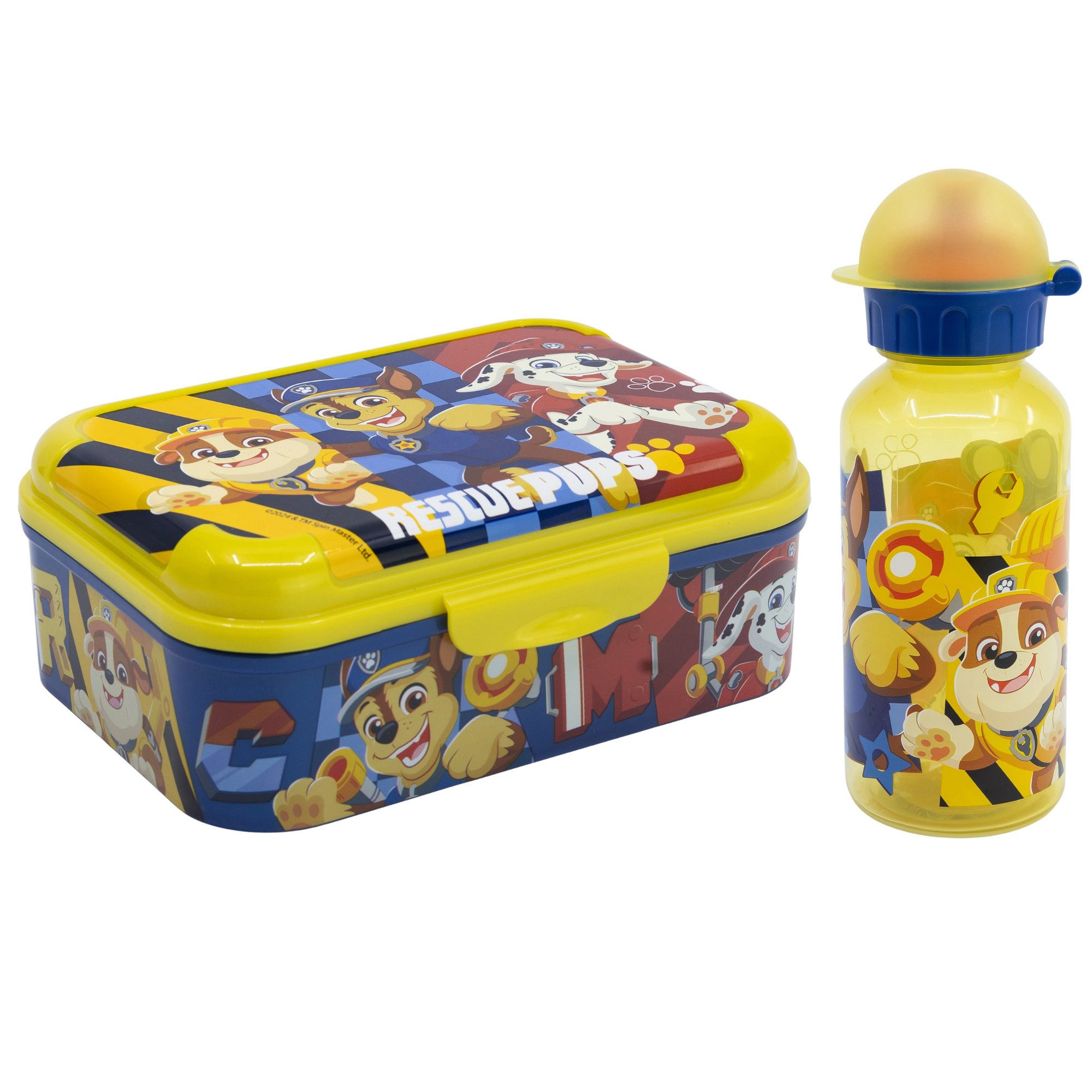 PAW PATROL Lunchbox Paw Patrol Chase Rubble 2 tlg Kinder Set Brotdose Trinkflasche 370 ml, (2-tlg., Spar-Set)
