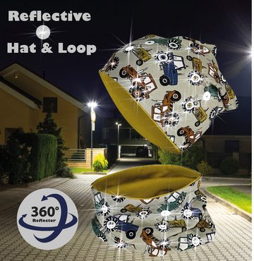 HECKBO Beanie 360° Reflektor Kinder Mütze & Loop Schal Set - Traktor Bauernhof