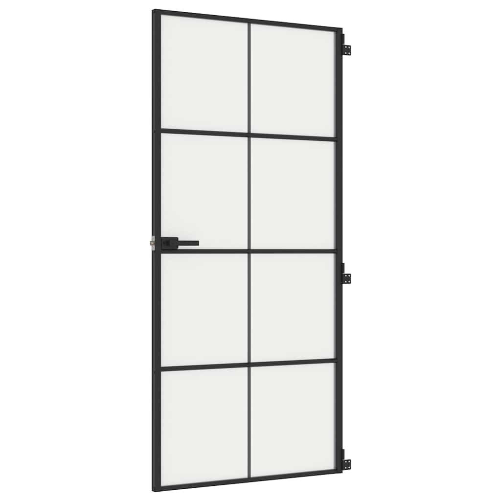 vidaXL Haustür Innentür Schlank Schwarz 93x201,5 cm Hartglas & Aluminium (1-St)