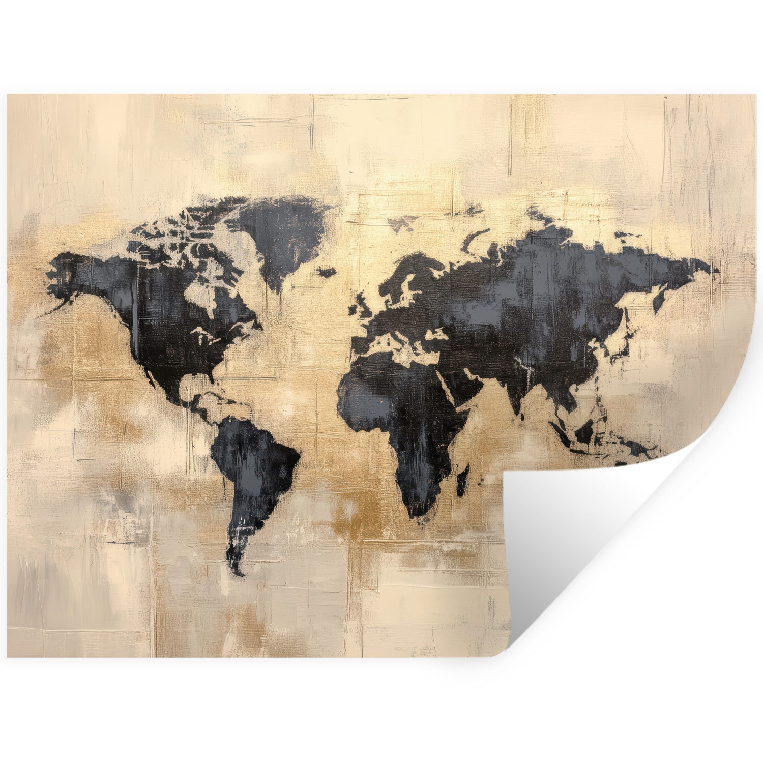 MuchoWow Wandsticker Weltkarte - Gold - Schwarz - Abstrakt (1 St), Wandtattoo, Selbstklebend, Wohnzimmer, 80x60 cm