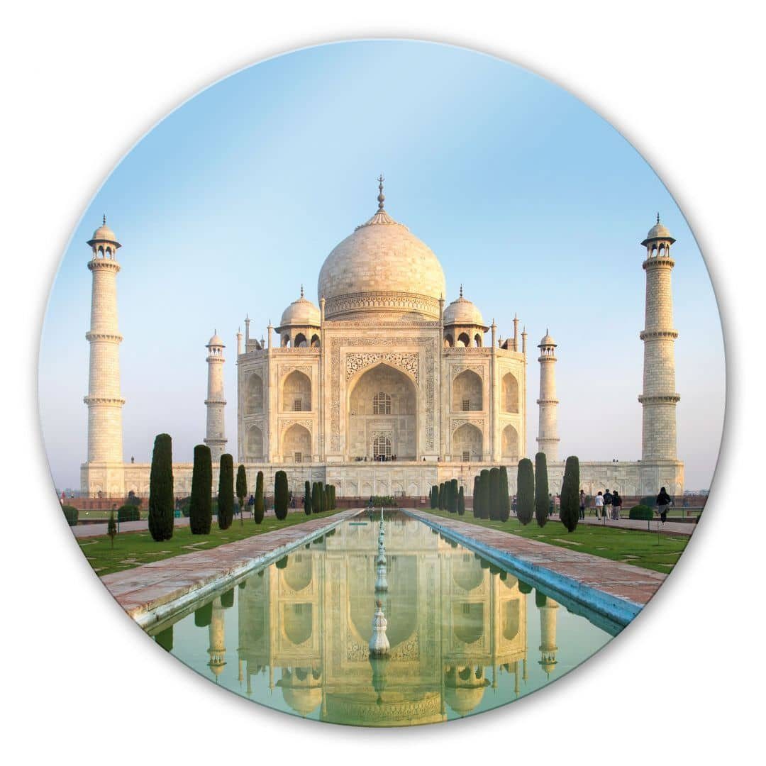 K&L Wall Art Glasbild Glas Wandbild Rund Glasbild Taj Mahal Tempel orientalisch, Wandschutz Deko Bilder