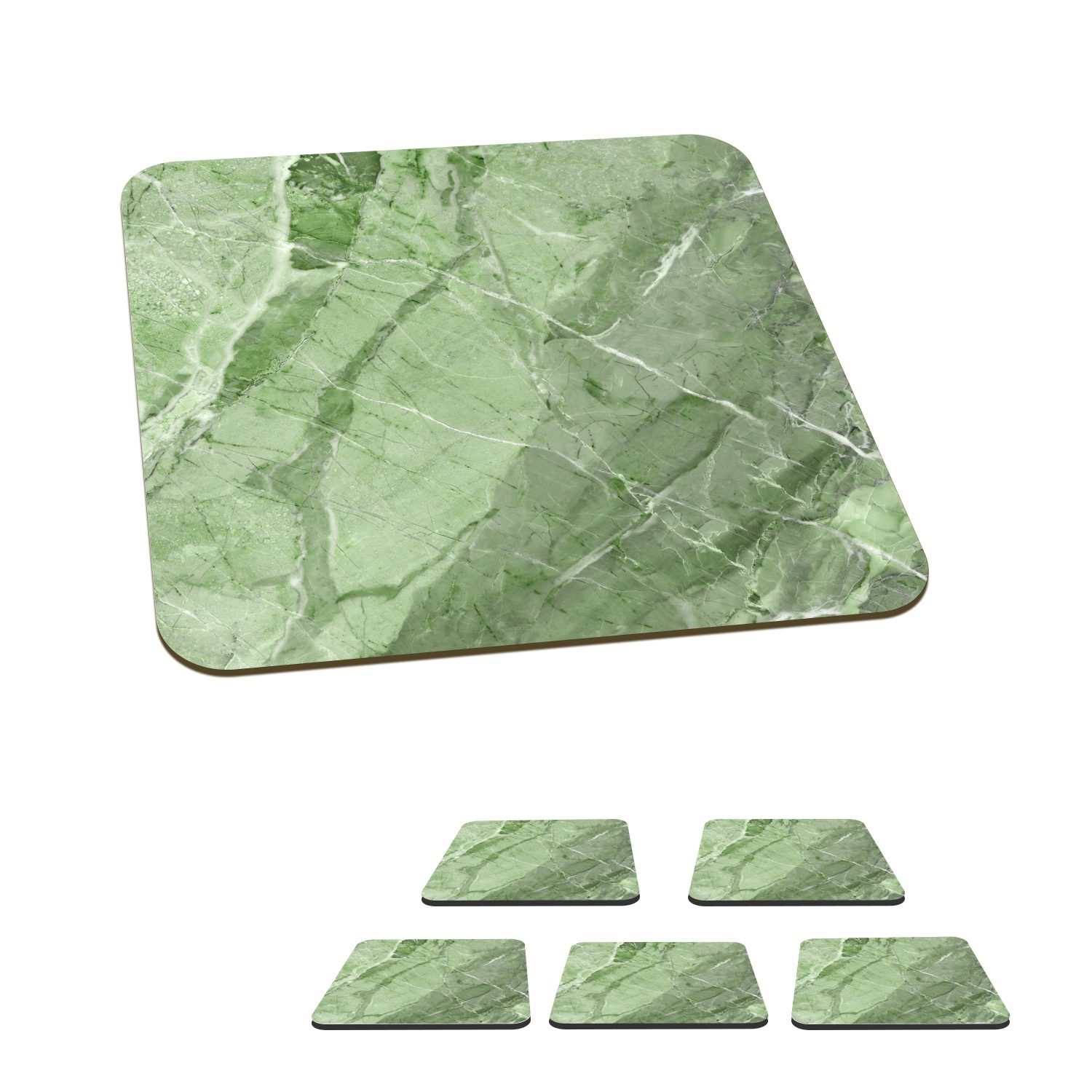 MuchoWow Glasuntersetzer Granit - Kieselstein - Weiß - Grün, Zubehör für Gläser, 6-tlg., Glasuntersetzer, Tischuntersetzer, Korkuntersetzer, Untersetzer, Tasse
