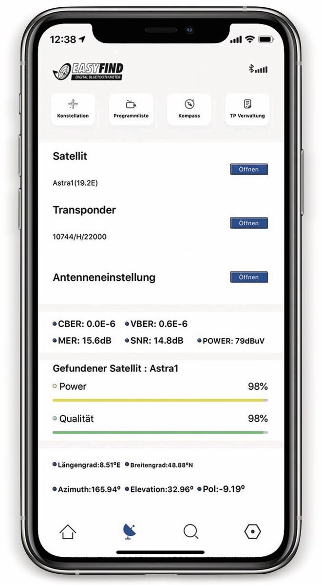 Satfinder, für RED EasyFind OPTICUM BT Signalfinder Smartphone Bluetooth SAT-Kabel App