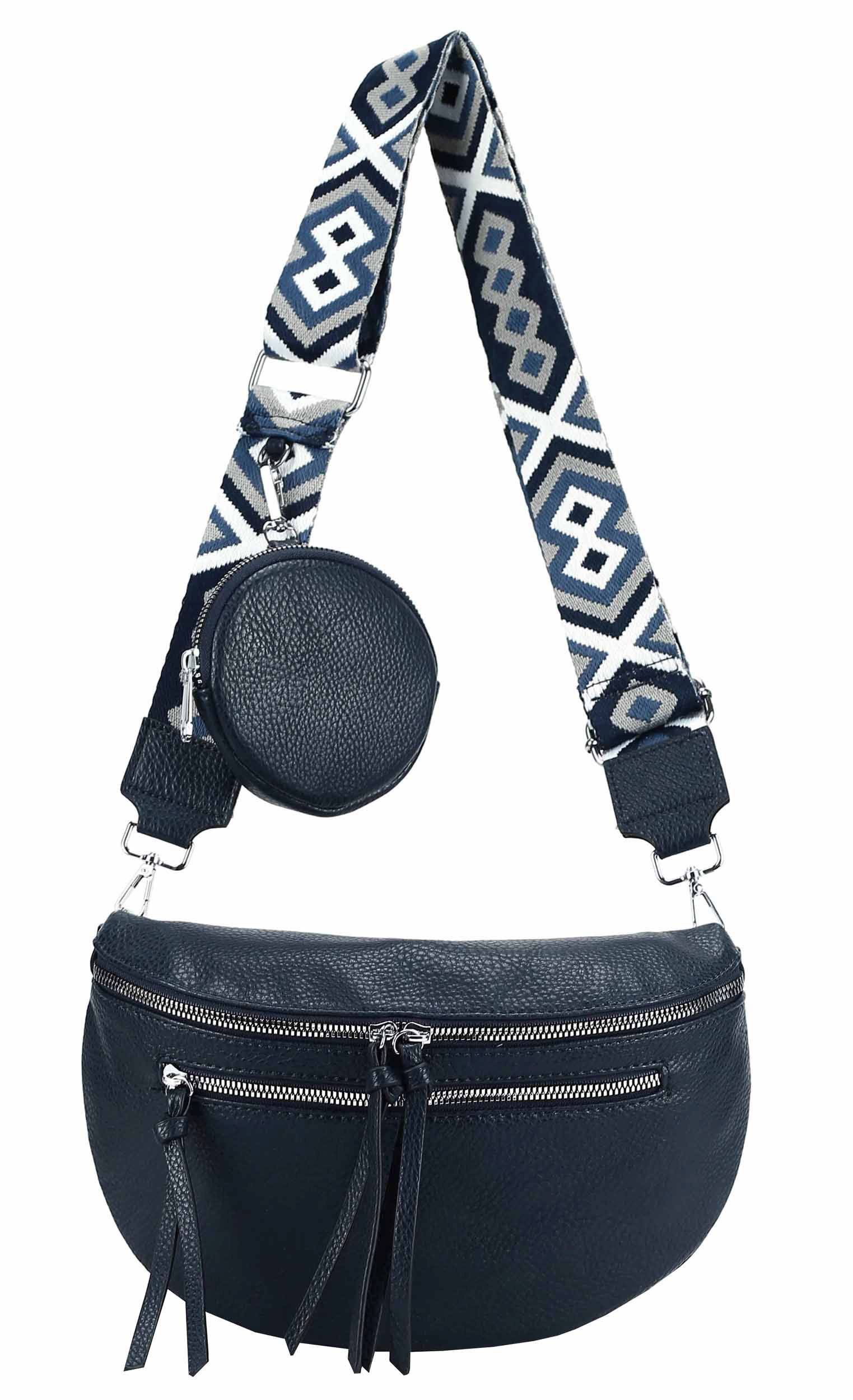 ITALYSHOP24 Bauchtasche Damen Brusttasche Crossover Umhängetasche CrossBody Bag Geldtasche (Spar-Set aus einer Tasche mit einem breitem Muster Stoffgurt/Umhängeband, 1 Tasche + 1 kleine abnehmbare vielseitige Geldtasche als Geschenk), Bodybag, Handytasche, Hüfttasche, Schultertasche, leicht Gewicht