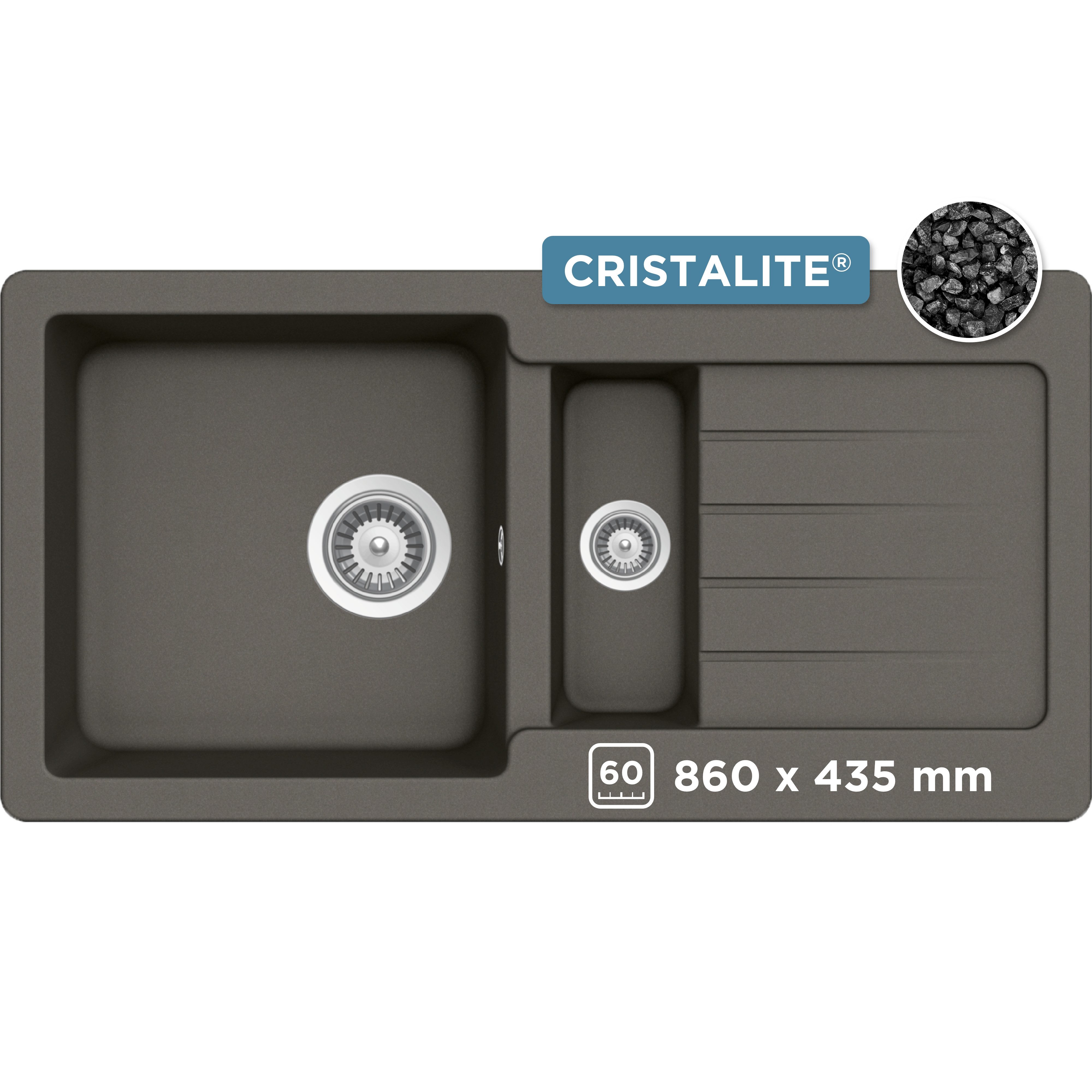 Schock Granitspüle Typos DS, rechteckig, 86/43,5 cm, mit Restebecken