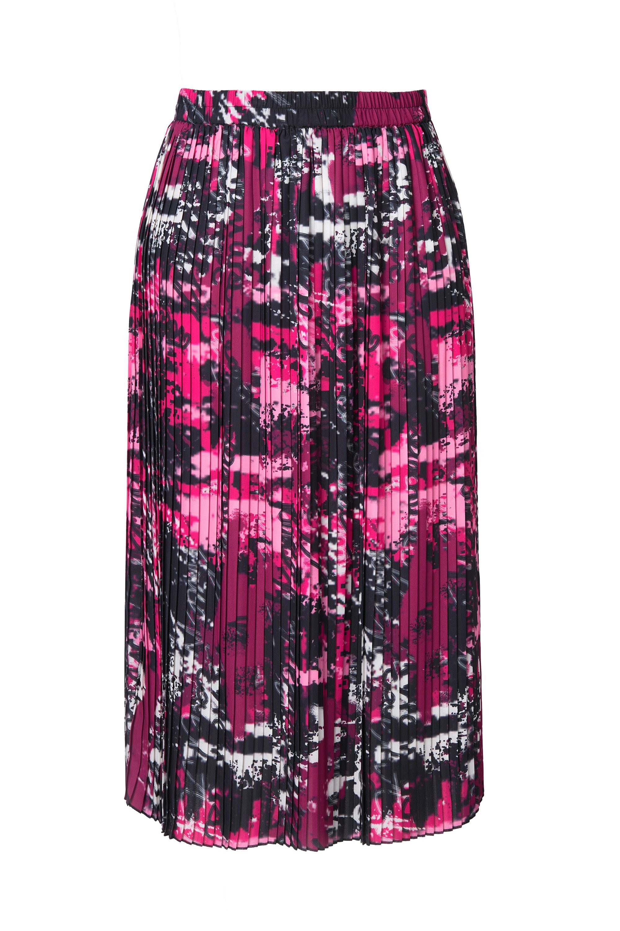 Ulla Popken Plisseerock Plissee-Midirock Patchdruck A-Linie Elastikbund günstig online kaufen