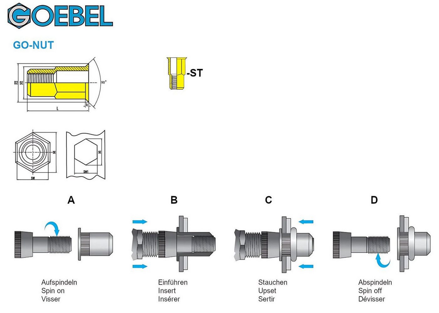 Thumbnail - GOEBEL GmbH Setzmutter, (250x Blindnietmuttern Nietmuttern - M6 - Stahl verzinkt - kleiner Senkkopf, 250-St., Klemmbreic...