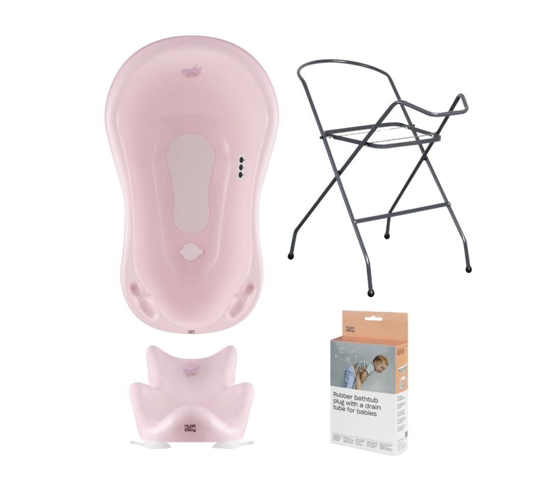 Thumbnail - Hylat Baby Babybadewanne Babywanne, Sitz, Ständer, Abfluss – Rosa, (4-teiliges SET)