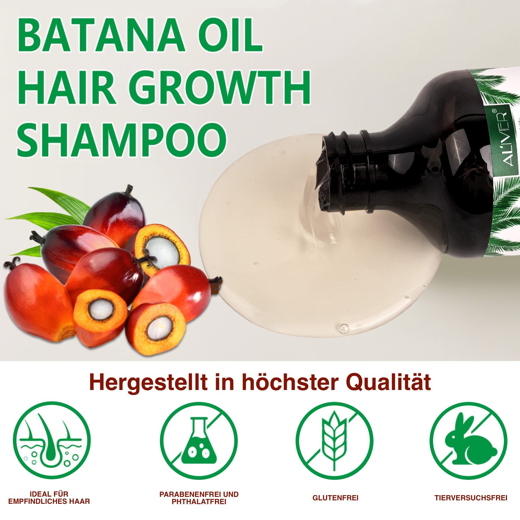 ALIVER Haarshampoo Batana mit Rosmarin Haarwachstum Kopfhaut Pflege anti Haarausfall, 1-tlg., Anti-Frizz, Entwirrend, Feuchtigkeitsspendend