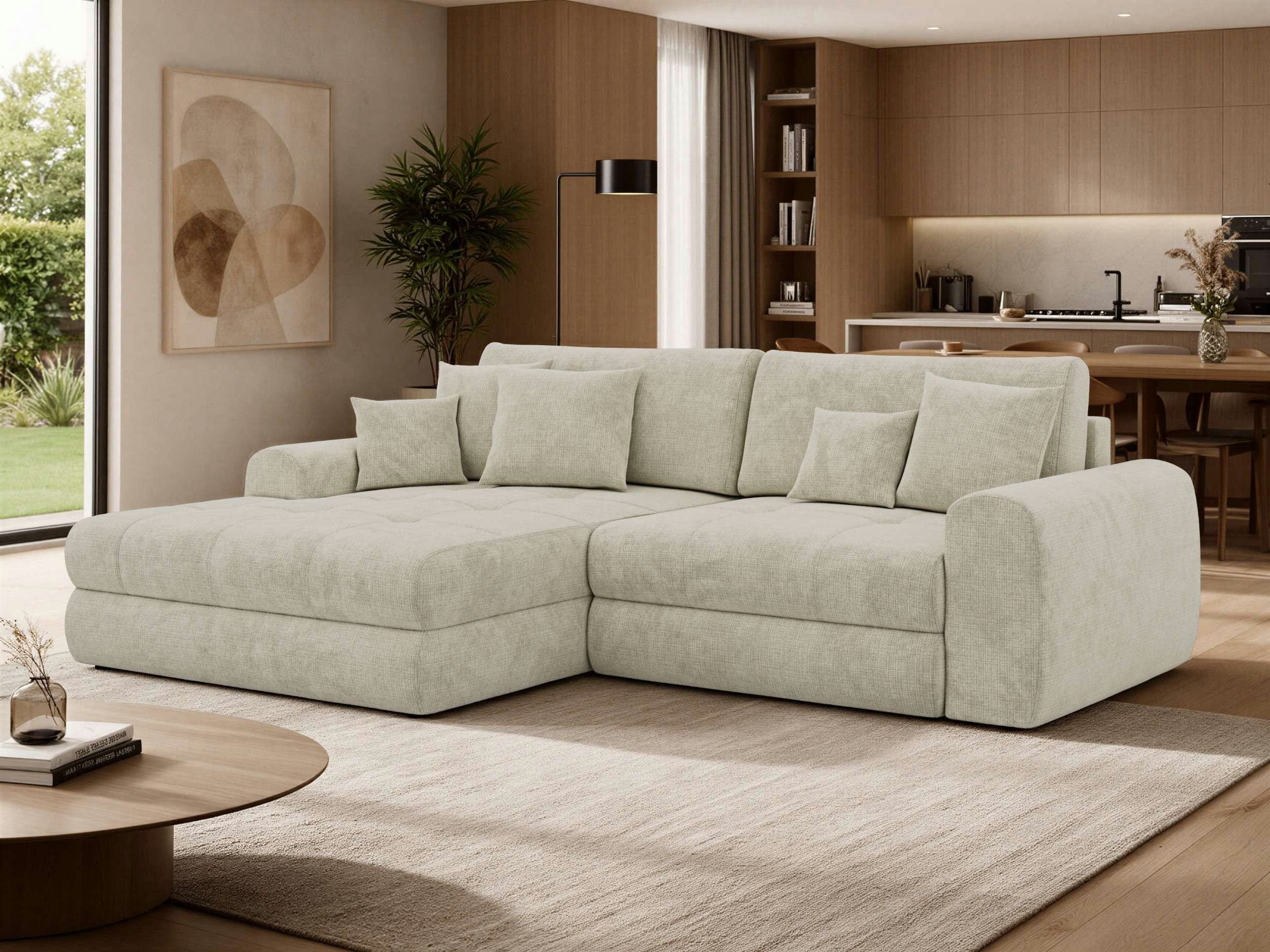MKS MÖBEL Ecksofa ARELIA L, DL-Schlaffunktion, Wellenfeder, Ecksofa L-form, L-form Sofa, Schlaffunktion, lose Kissen, Bettkasten