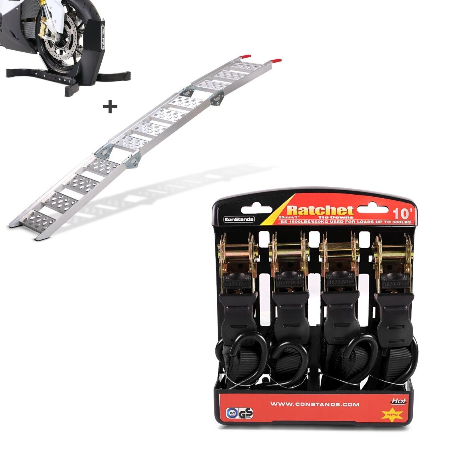 Motorradheber Set: Motorrad Auffahrrampe Alu CS3 + Motorradwippe Easy Plus klappbar