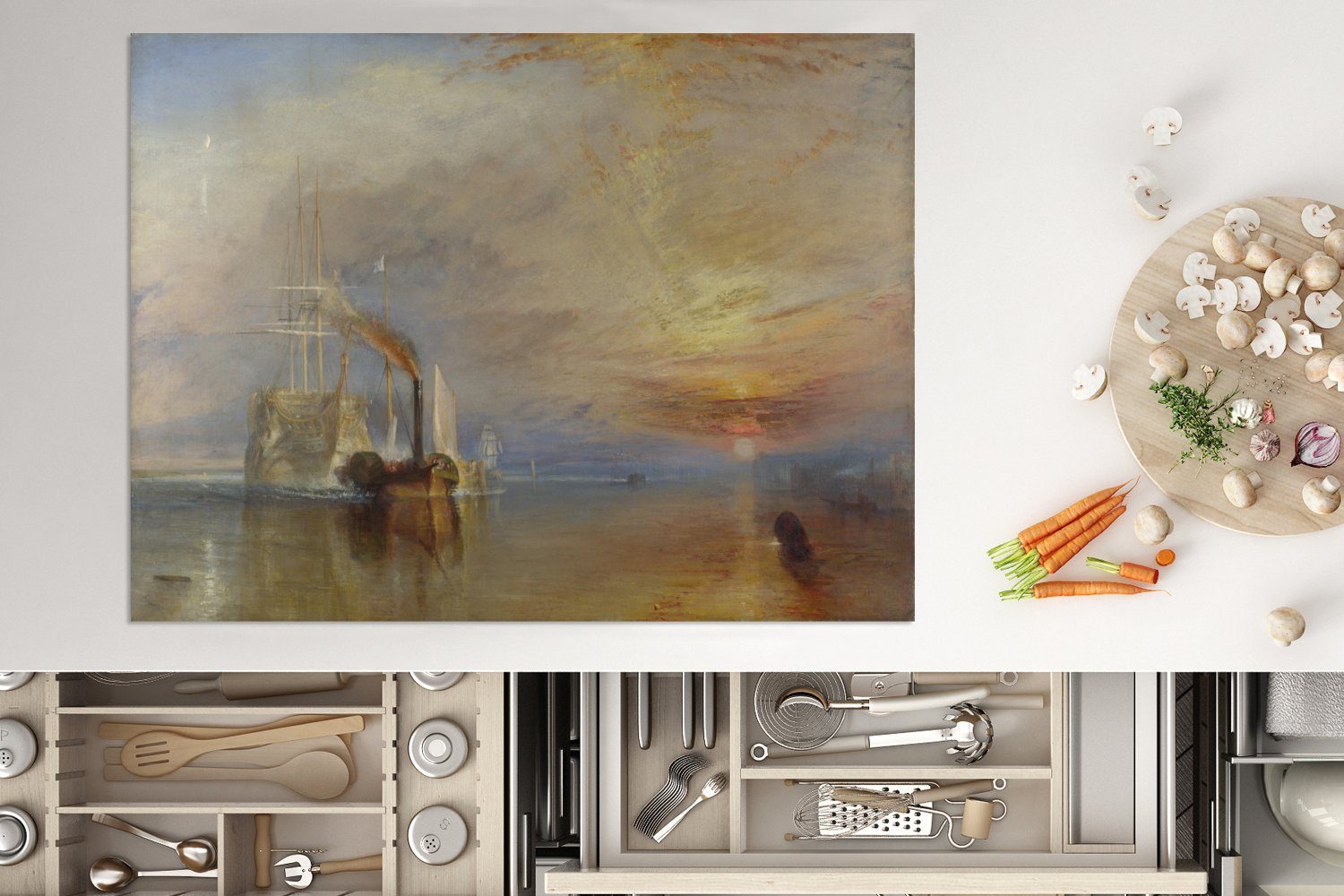 Ceranfeldabdeckung Herdblende-/Abdeckplatte Arbeitsfläche Gemälde kämpfende nutzbar, von - 70x52 Mallard Temeraire cm, tlg), (1 Mobile Vinyl, William Joseph Die MuchoWow Turner,