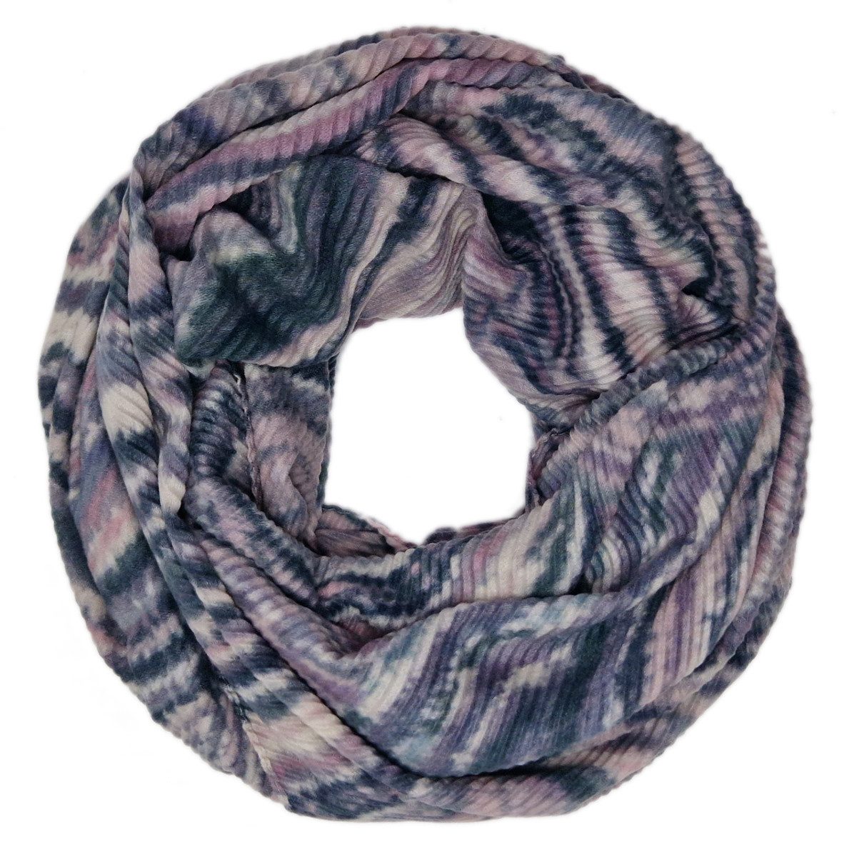dy_mode Loop Damen Loopschal mit Marmor-Print Rundschal Schlauchschal Herbst/Winter, Ripp-Optik/Plissee-Struktur