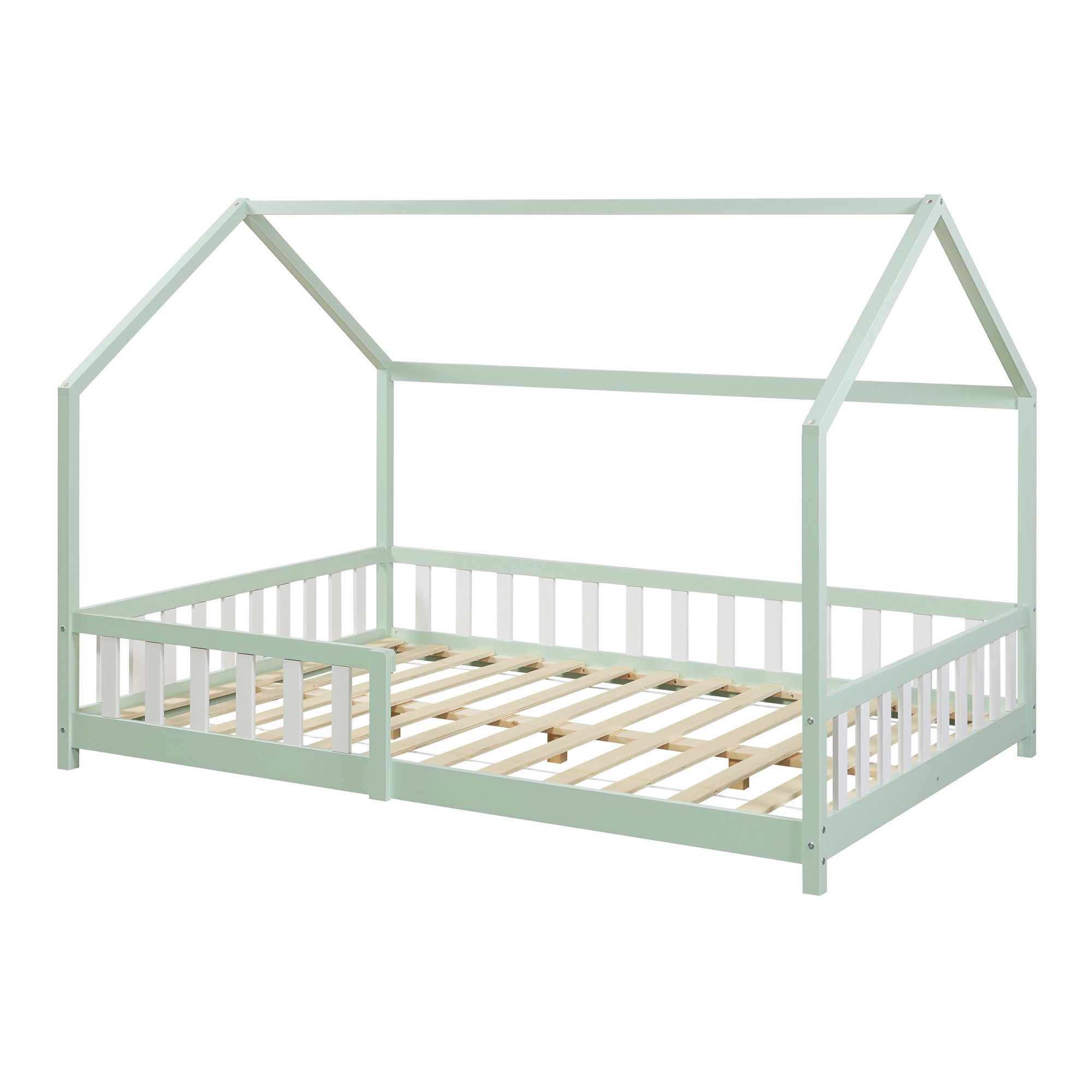 en.casa Hausbett, »Hesel« Montessori Bett Kiefernholz Mintgrün 120 x 200 cm