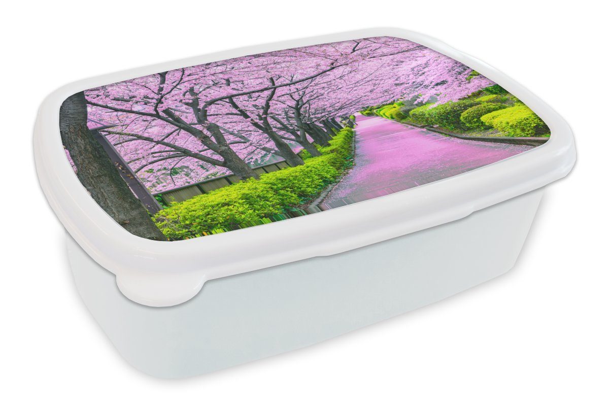 MuchoWow Lunchbox Sakura - Japan - Frühling, Kunststoff, (2-tlg), Brotbox für Kinder und Erwachsene, Brotdose, für Jungs und Mädchen weiß