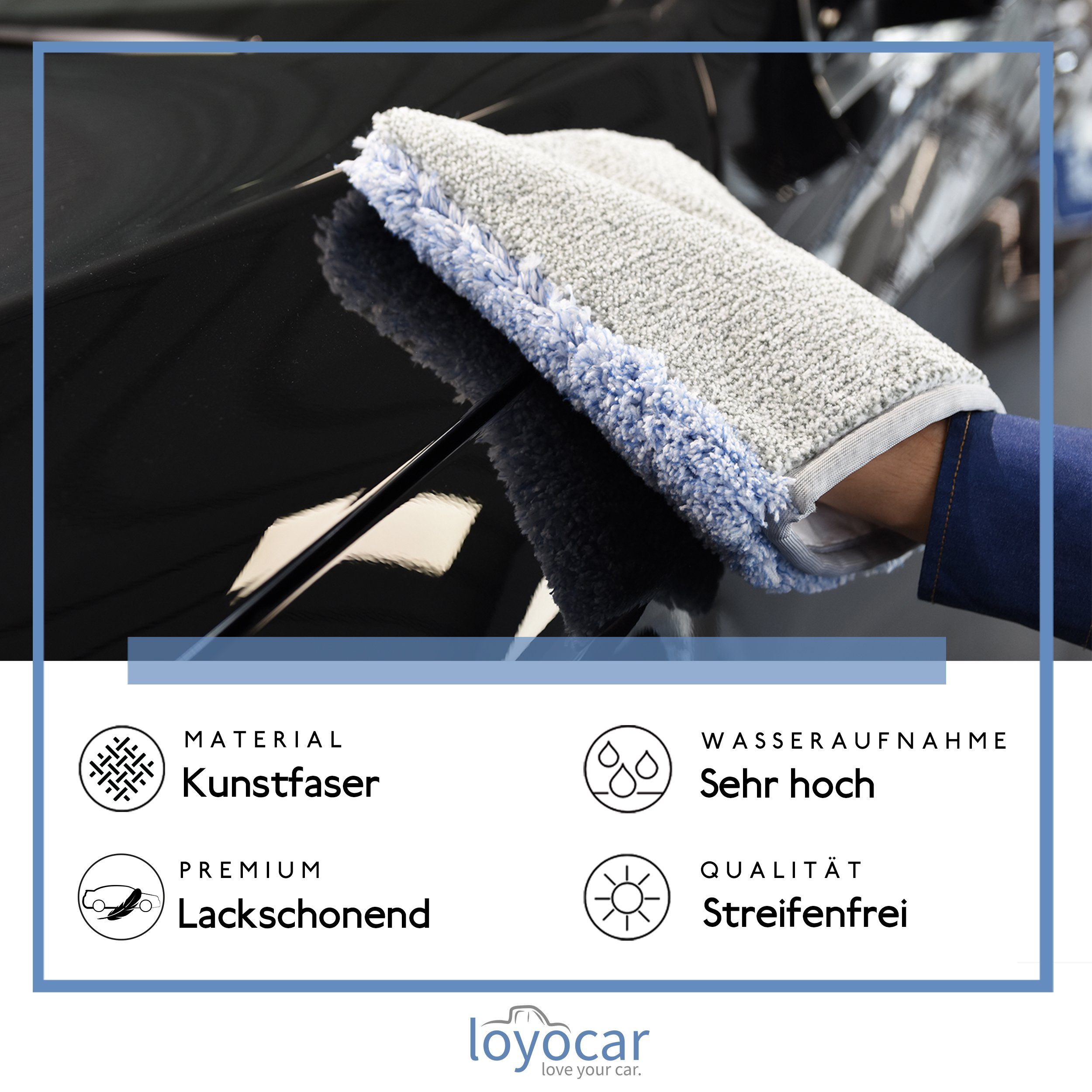 KFZ-Pflege Microfaser und extrem GSM Auto für - für Reinigungshandschuh Autopflege 1780 saugstark Autopflege lackschonender mit - Autowaschhandschuh Waschhandschuh loyocar - schonend 23x16,5cm -