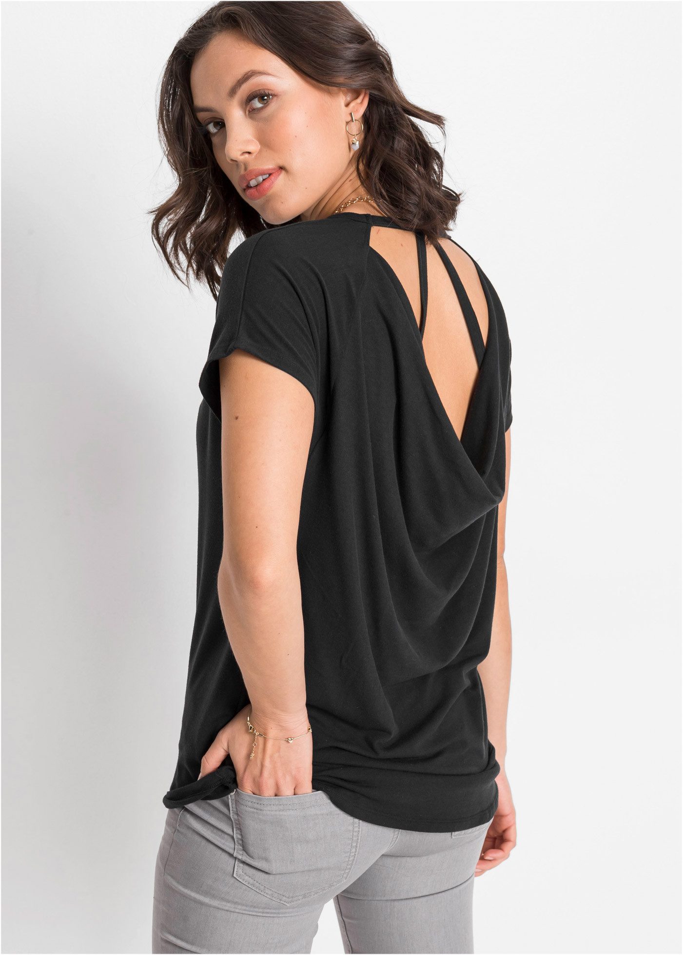 bonprix T-Shirt bequeme Passform, Kurzarm, tiefer Rücken-Ausschnitt günstig online kaufen