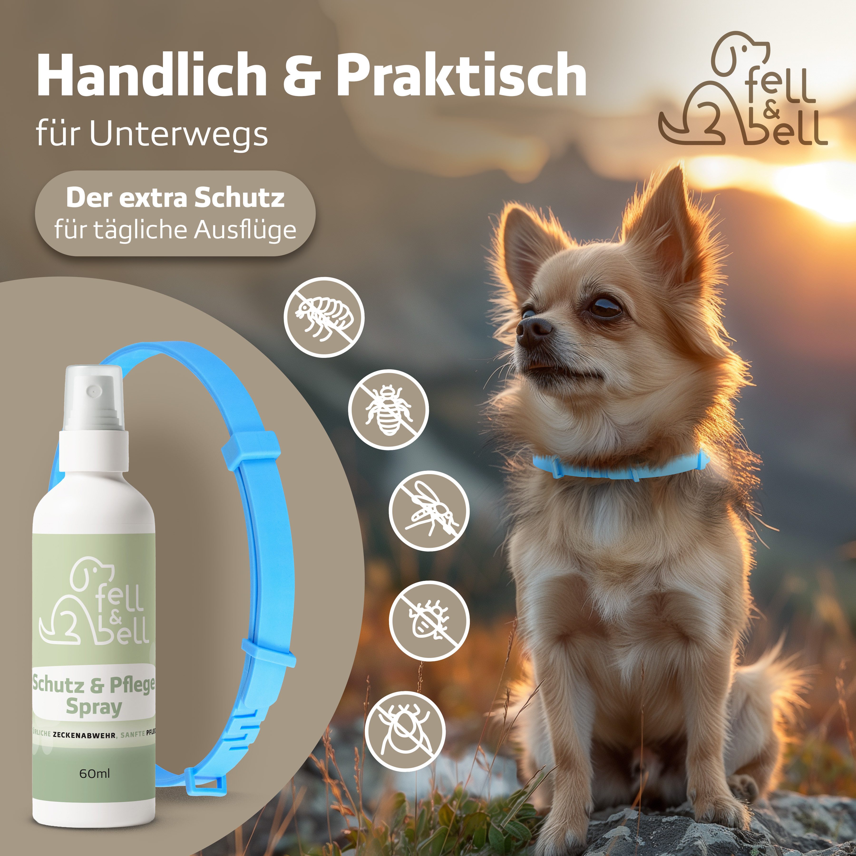 fell&bell Zeckenhalsband Set, Natürliche Inhaltsstoffe, für alle Hunde geeignet,leichte Anwendung