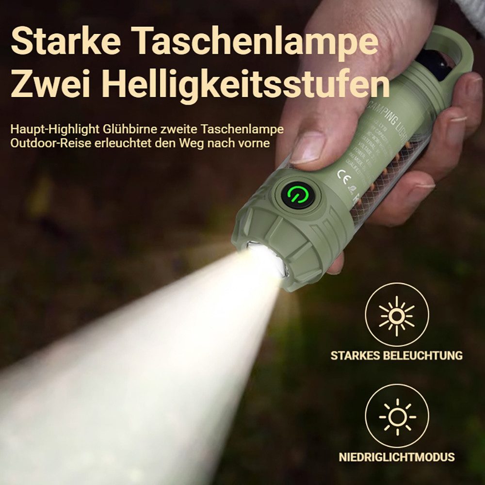Tekoo LED Gartenleuchte LED Campinglampe Taschenlampe Akku USB-C Outdoor Leuchte mit Rotlicht, LED fest integriert, Warmgelb, Kaltweiß, Rot, 360° Rundumbeleuchtung, XTE-Leuchtmittel, SOS-Blinkfunktion