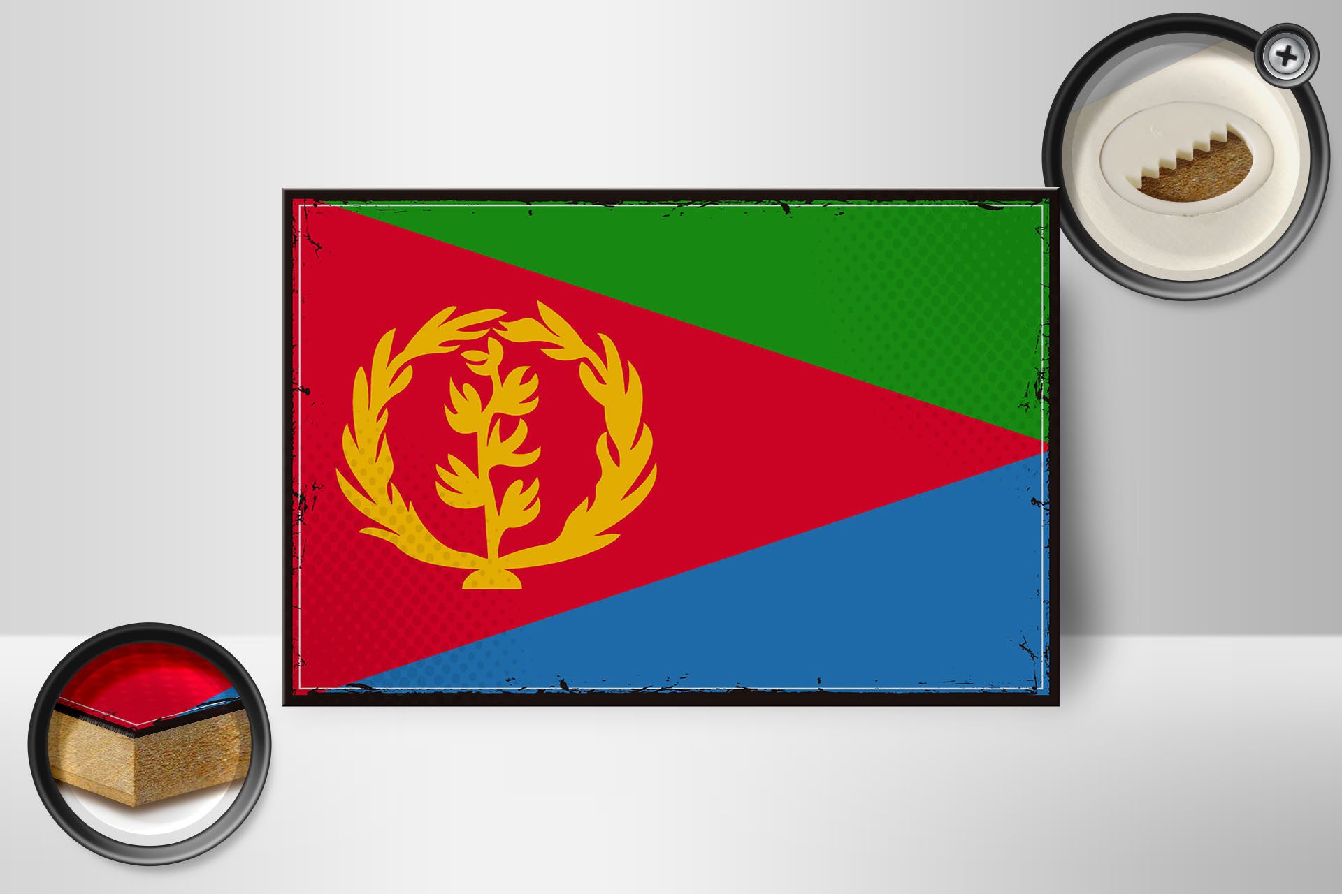 Femer GmbH Holzbild Flagge Eritreas 18x12 cm Retro Flag of Eritrea, Flaggen (1 St), Glatte Holzfaserplatte (MDF), vorn beschichtet