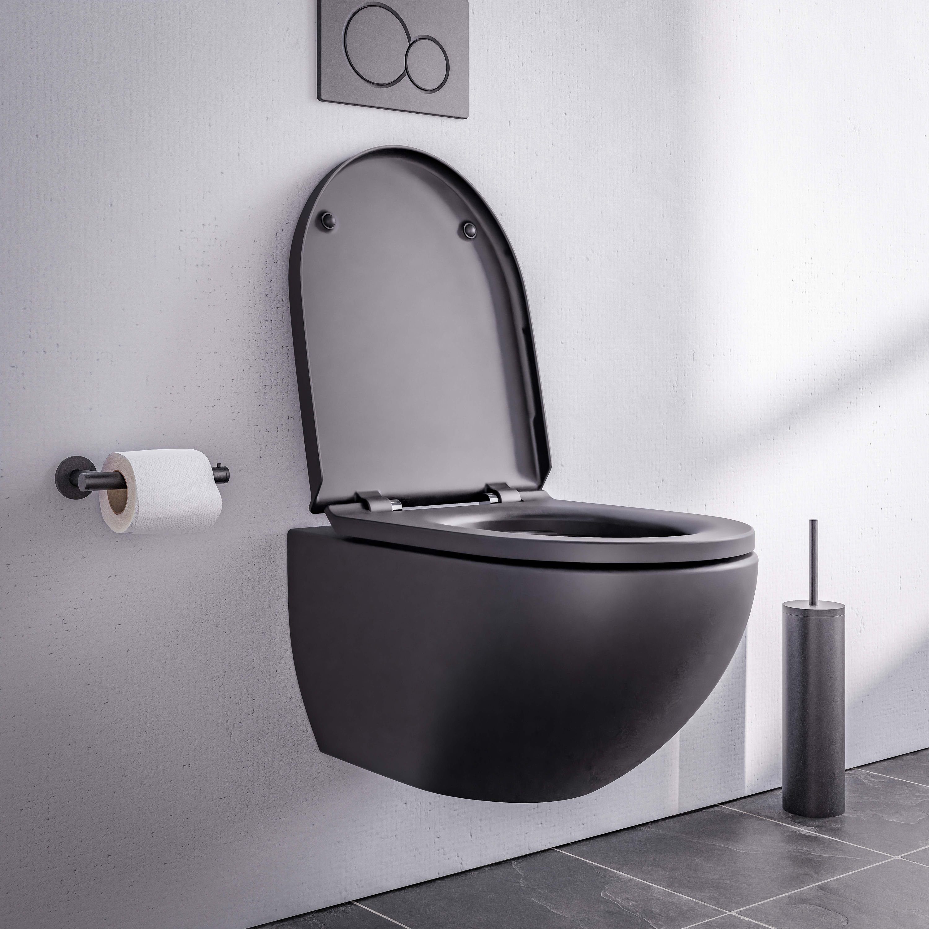 Bernstein Tiefspül-WC E-9030, Wandhängend, Wand-WC Ei-Form Schwarz matt Spülrandlos Nano Softclose