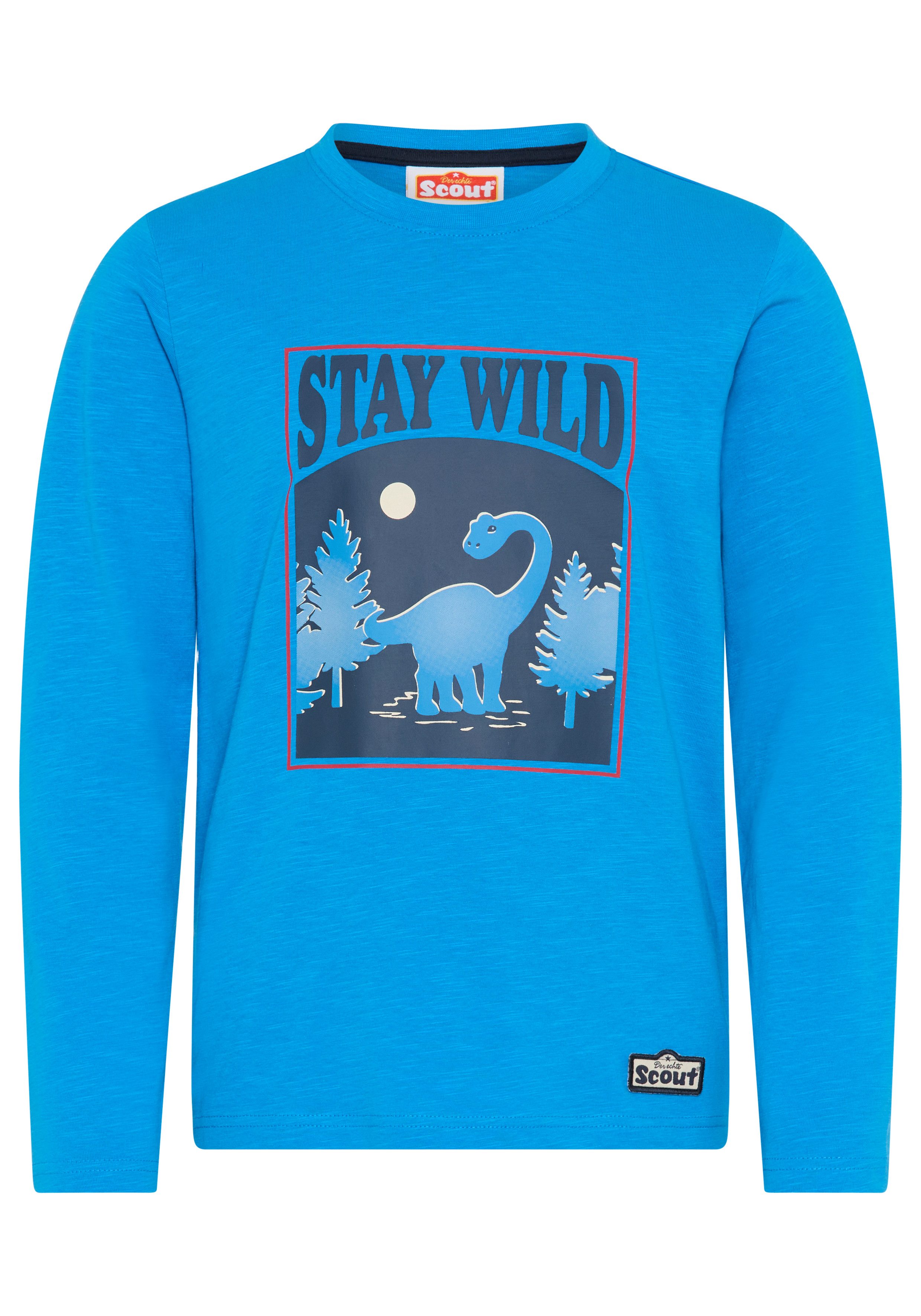Scout Langarmshirt Shirt mit coolem Dino-Print, modisches Melangegarn mit Spruch: STAY WILD, mit Langarm, modischer Basic-Schnitt. Reduzierter Preis € 12,99. Unverbindliche Preisempfehlung € 14,99