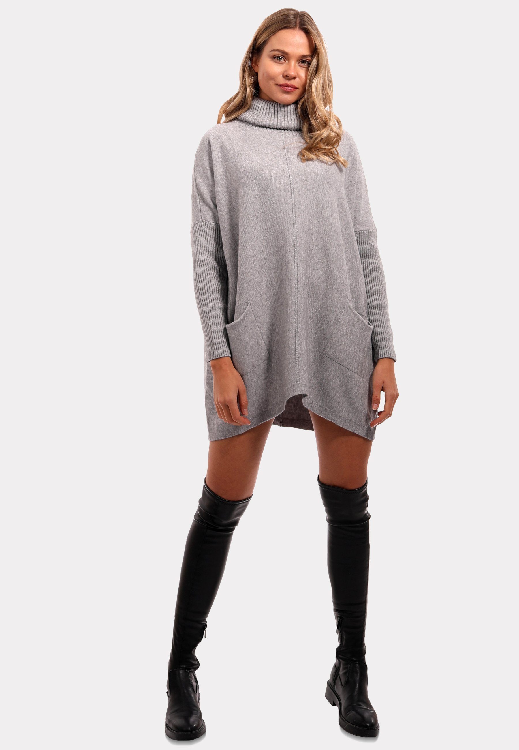 Strickmix Feinstrick Sweater Fashion Casual aus & YC Style Rollkragenpullover Pullover Grau