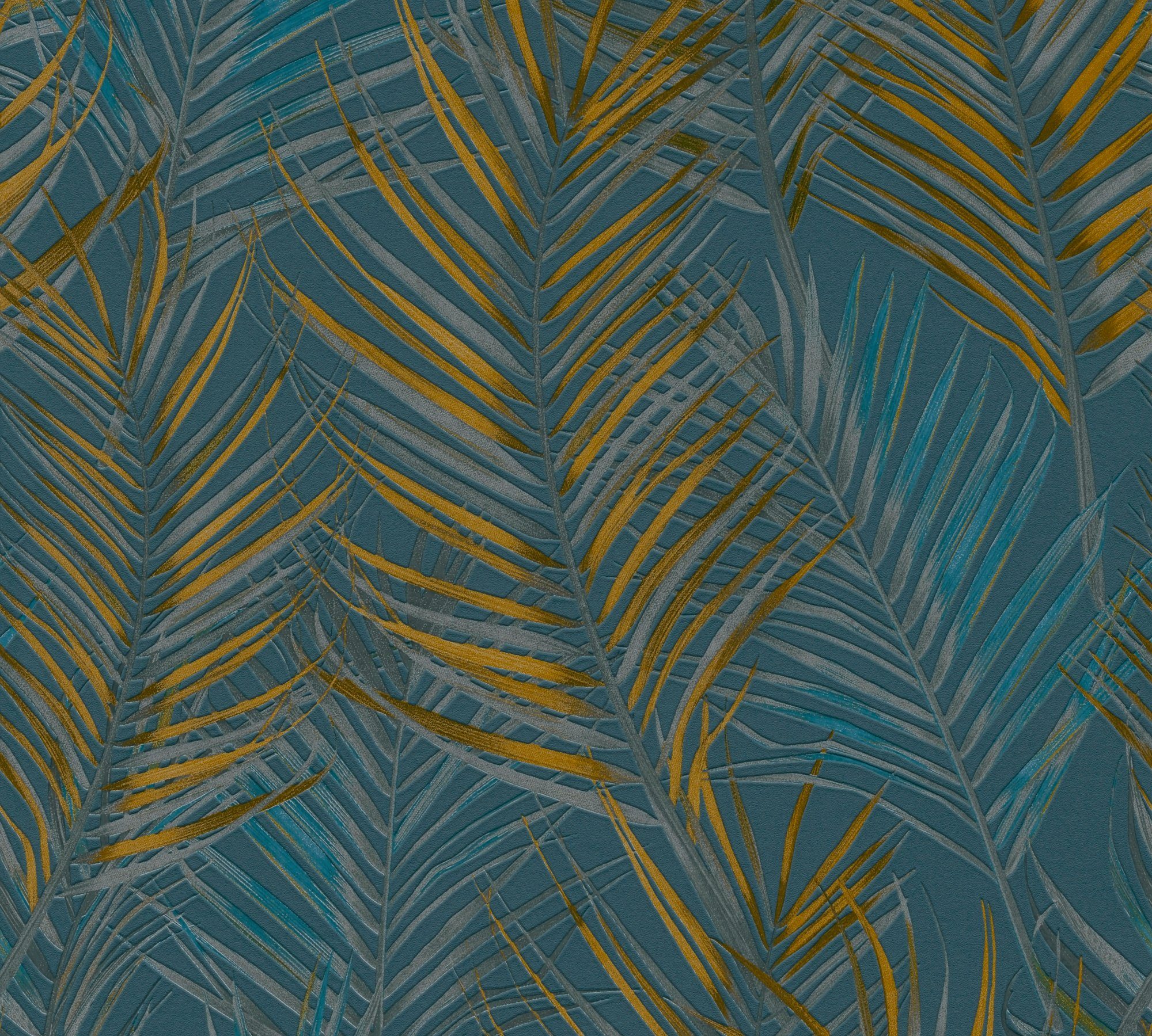 Grün Création (1 strukturiert A.S. Blättertapete Floral Vliestapete strukturiert, Blau,Gelb,Petrol Farntapete, 2 Attractive blätter pflanzen matt, St),