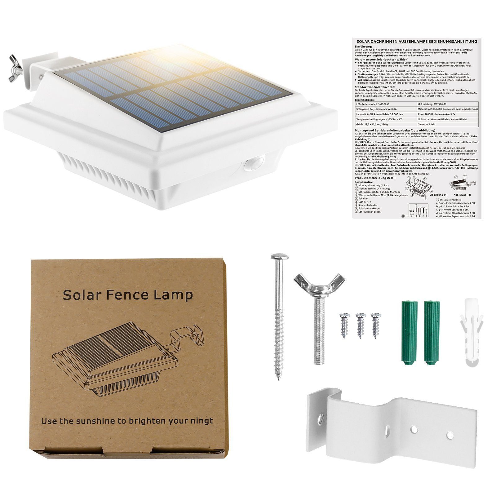 LED Solarleuchte safety Home Außen Weiß Lichtsensor 40LEDs, Dachrinnenleuchte