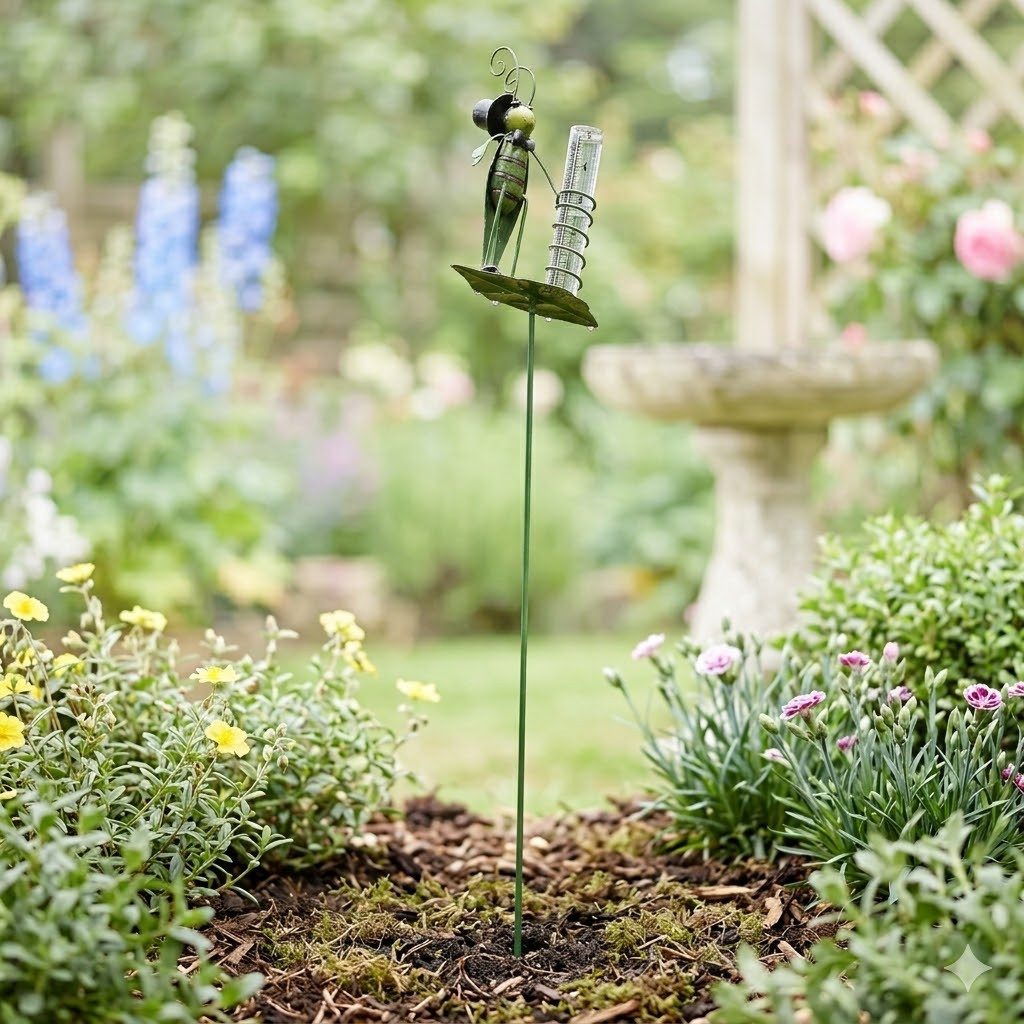 Holzwurm GmbH Charmanter Grashüpfer Regenmesser für Ihren Garten! Regenmesser (Regenmesser Grashüpfer, inkl. Glas, Höhe ca. 90 cm)