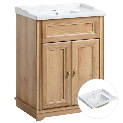 Lomadox Waschtisch »CELAYA-56«, Romantik Retro Design, Eiche Dekor