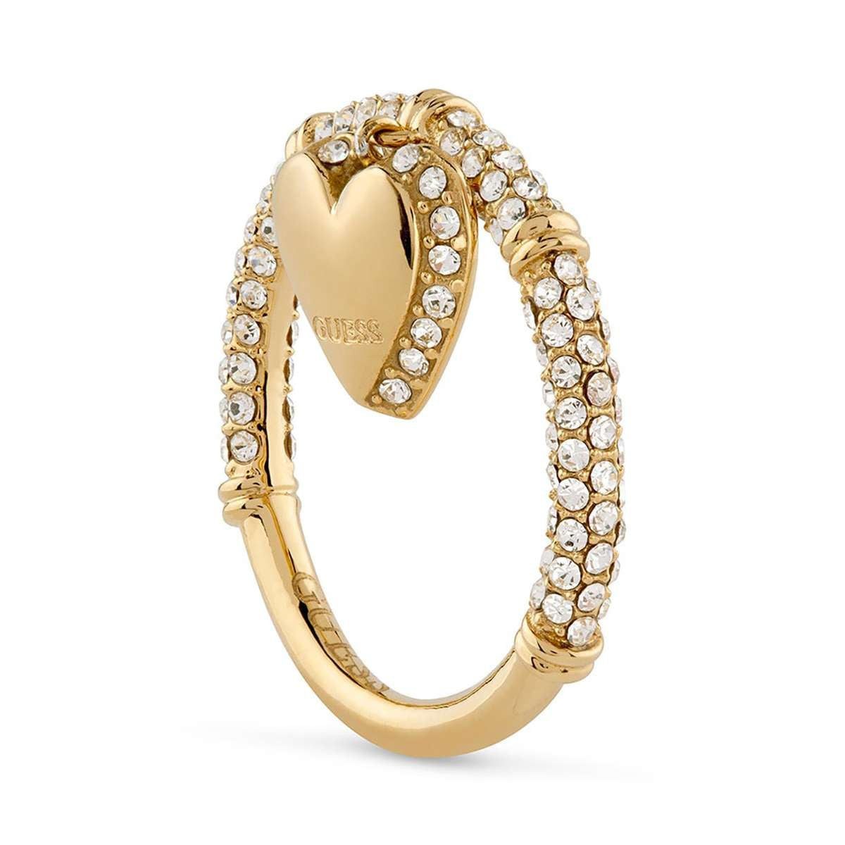 Guess Fingerring JUBR06077JWYG, Damenring Herz Charm Pavé Goldfarben