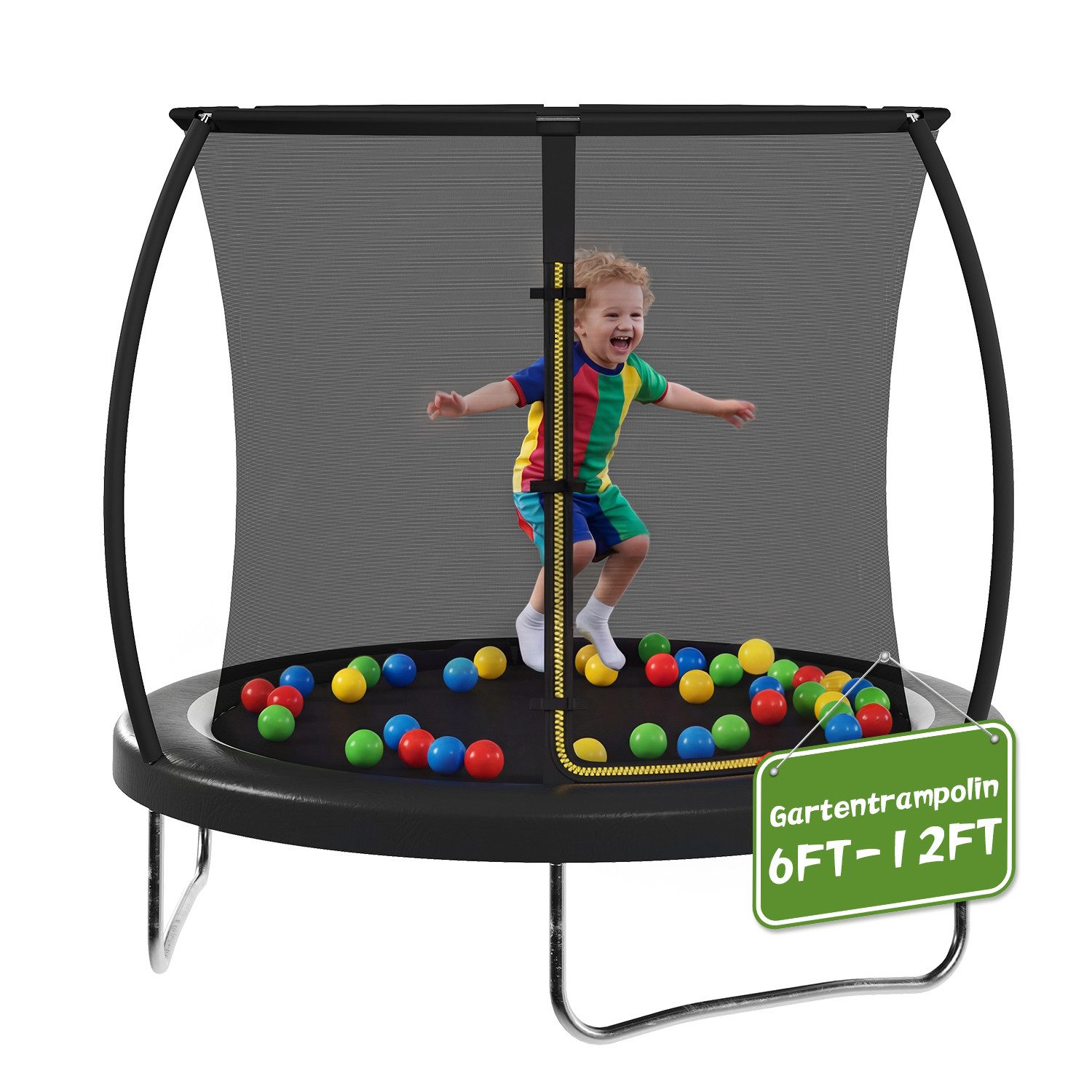 HOMALL Gartentrampolin Kindertrampolin Outdoor-Trampolin Durchmesser: 183/220/290/360 cm, Ø 183 cm, (Ausgestattet mit Sicherheitsnetz und Schutzabdeckung, Tragkraft 50 kg/150 kg, 360°-Schutznetz, erhältlich in Schwarz/Blau/Mehrfarbig)