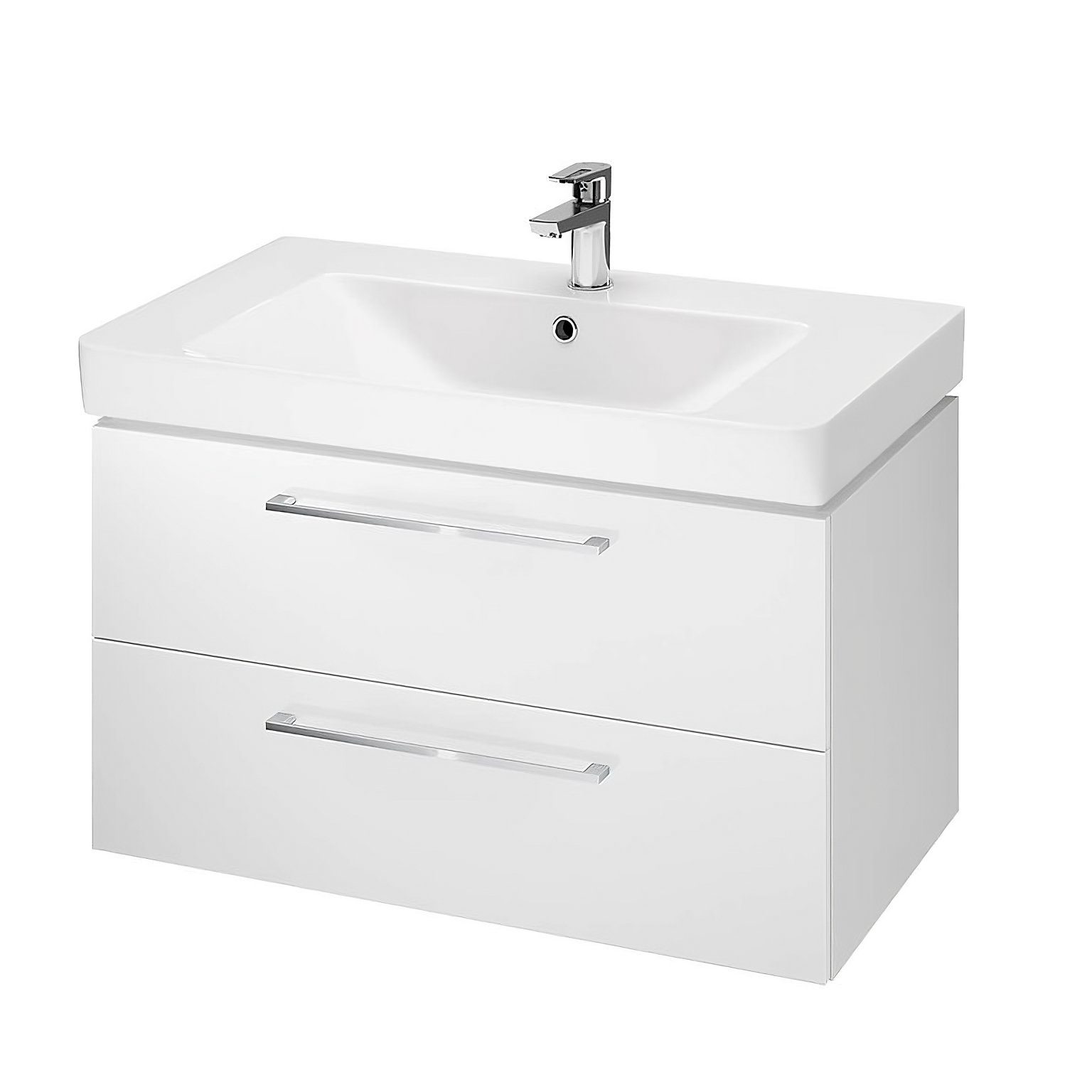 KOLMAN Waschbeckenunterschrank Badmöbel Set LARA MILLE 80 Badezimmerschrank mit Schubladen & Keramikwaschbecken Weiß