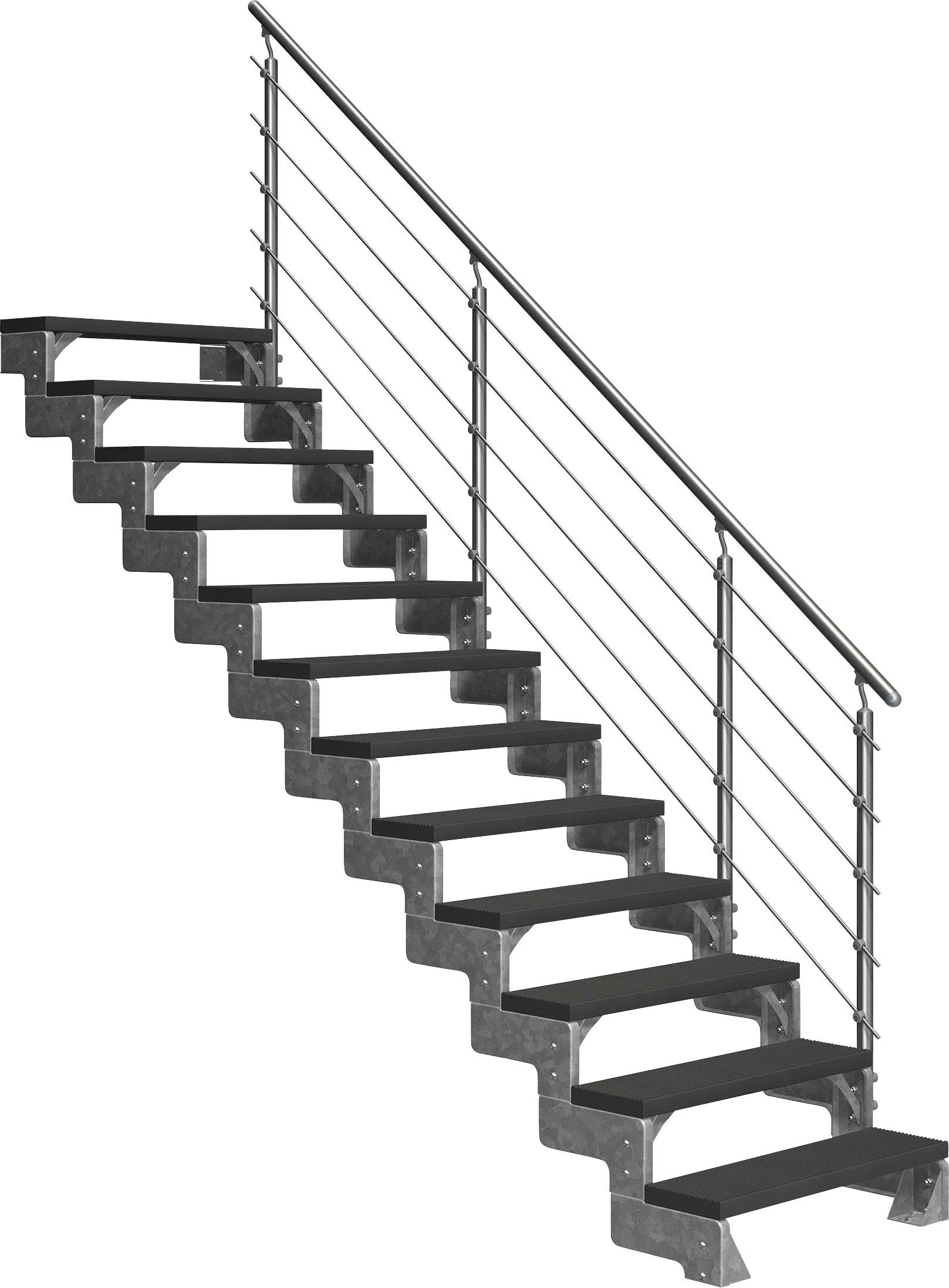 bis Dolle Außentreppe offen, Stufen anthrazit, Gardentop, Geschosshöhen TRIMAX®-Stufen inkl. einseitigem Alu/Metall/ES für 14 cm, 308