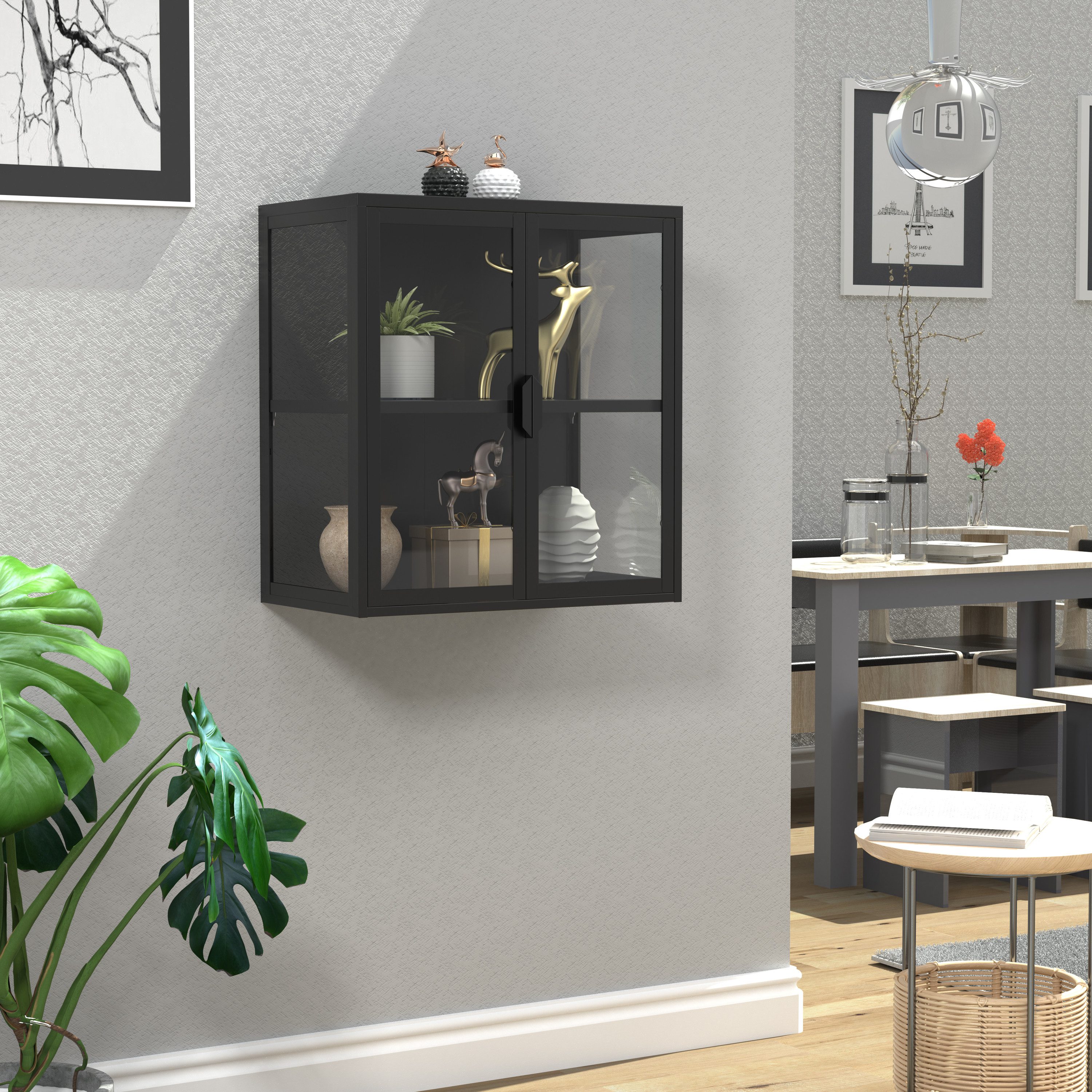 VCM Hängevitrine Metall Wandvitrine Flokas mit Glastüren und Glasvitrine hängend, Modern und platzsparend