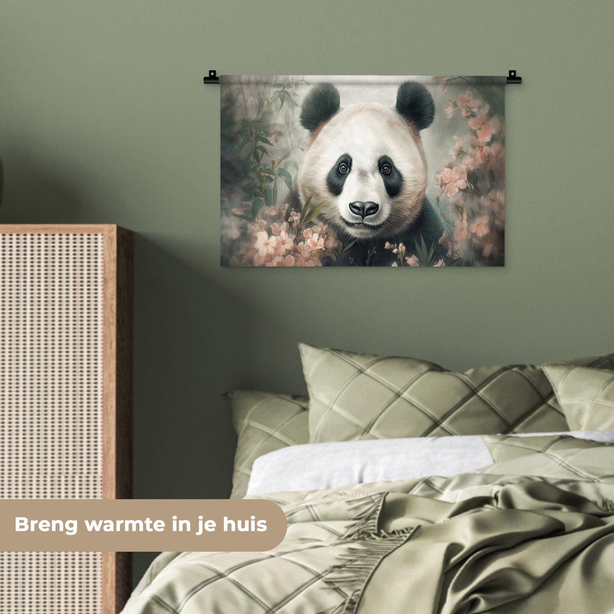 MuchoWow Kleid, Schlafzimmer, - - Wanddeko Wanddekoobjekt für Wohnzimmer, Kinderzimmer Pflanzen, Panda Tiere Wandbehang,