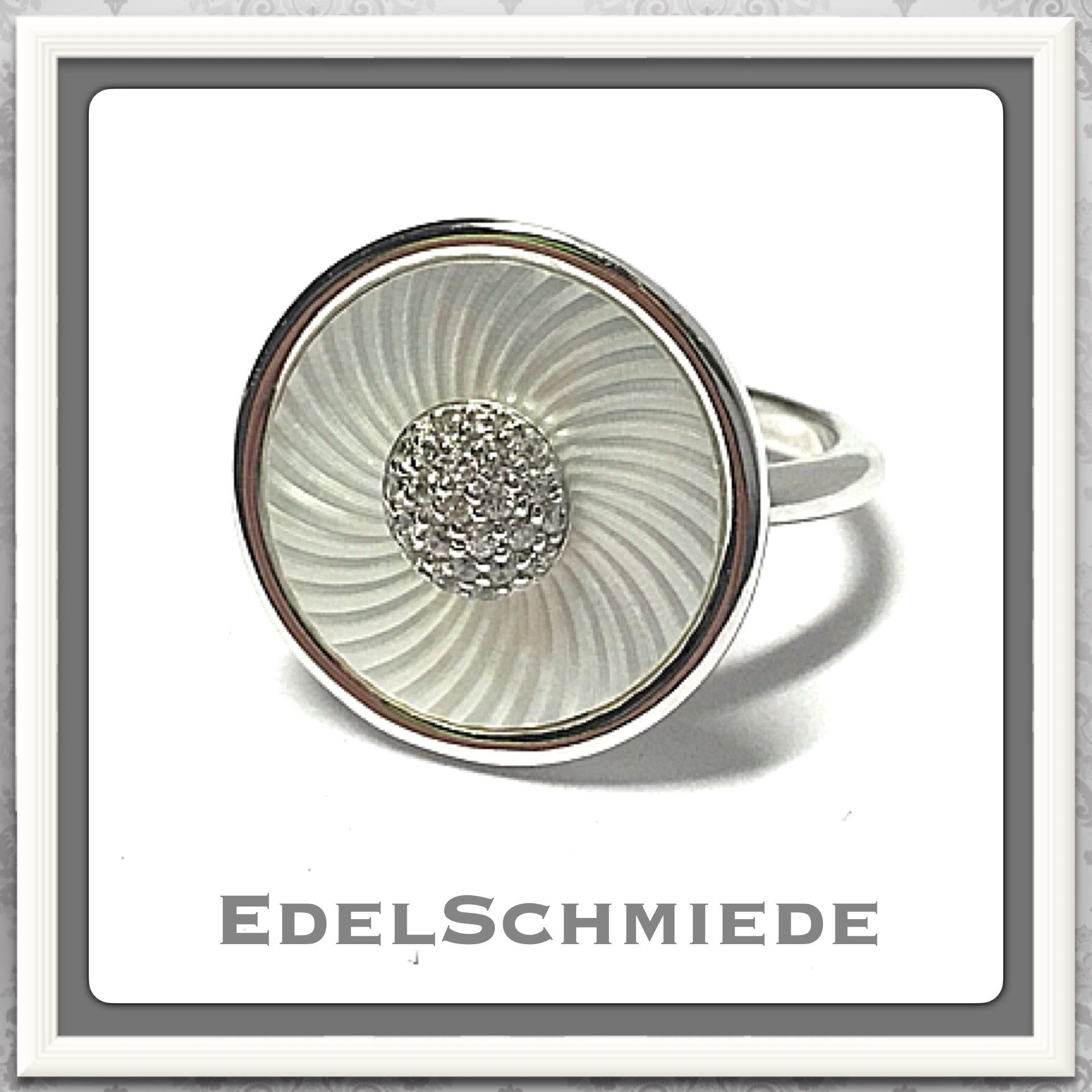 Kettenanhänger grav. Perlmuttscheibe Ring 925 Silber + Zirk. #56