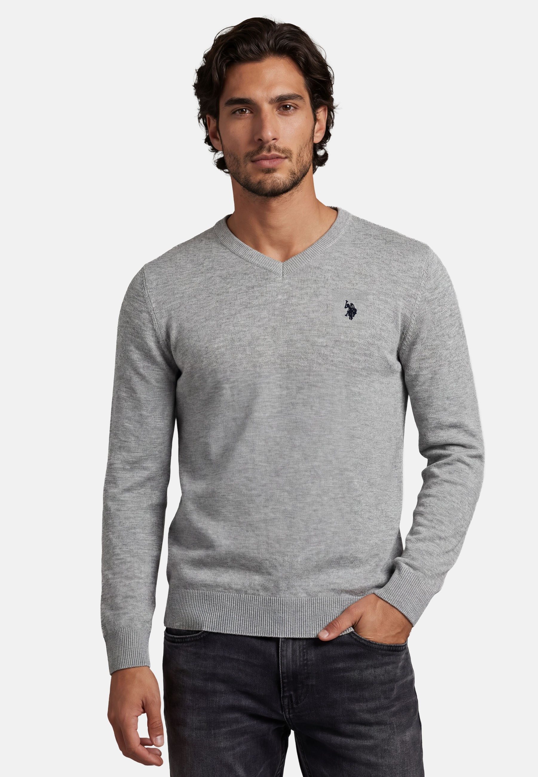 U.S. Polo Assn. V-Ausschnitt-Pullover Longsleeve USPhil – Herren V-Neck Classic Fit mit Logo-Stickerei Angenehme Baumwollmischung, weiches Material und sportiver Look