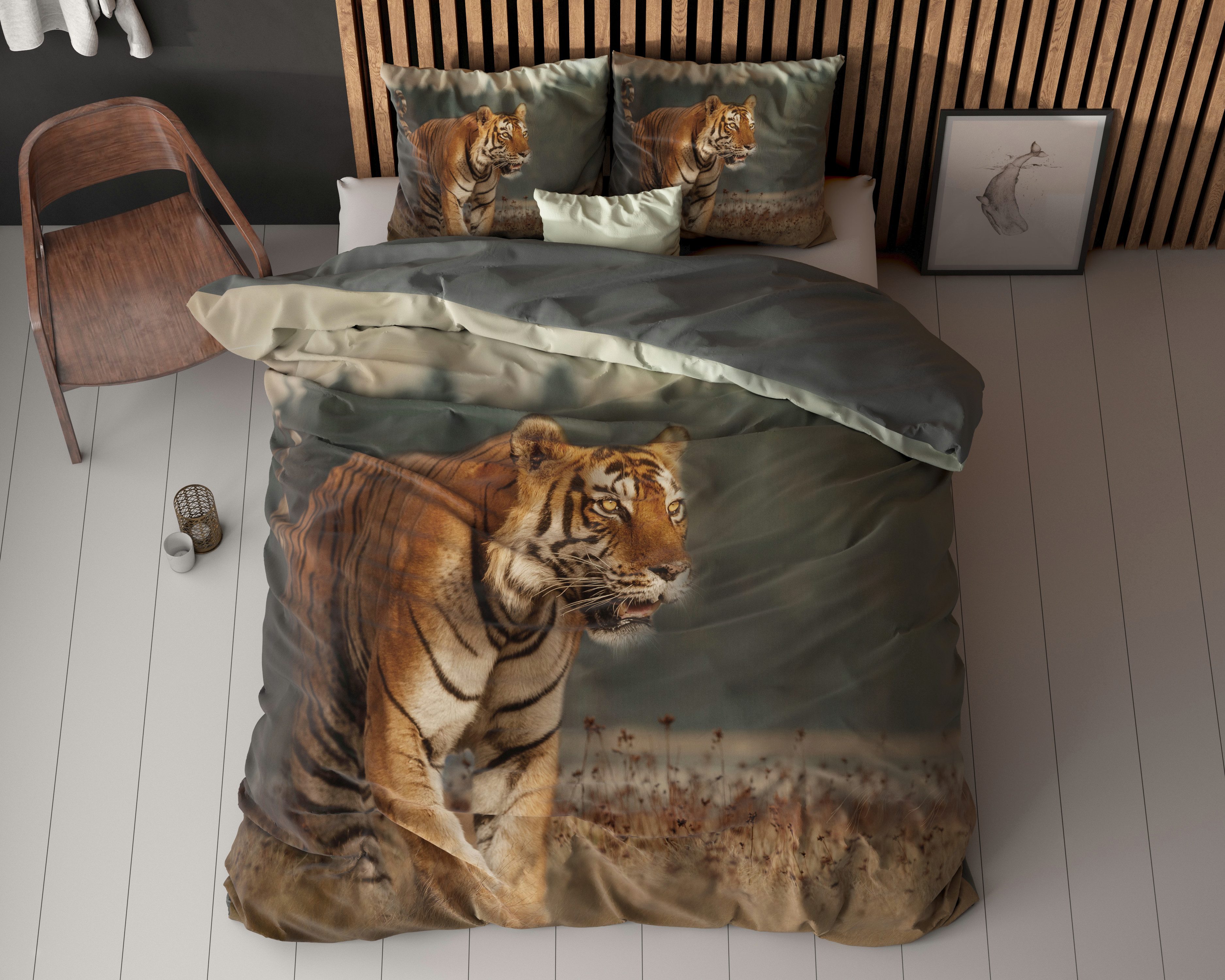 Sitheim-Europe Bettwäsche Tiger Bettbezug & Kissenbezüge, Mikrofaser, 3 teilig, Weich, geschmeidig und wärmeregulierend