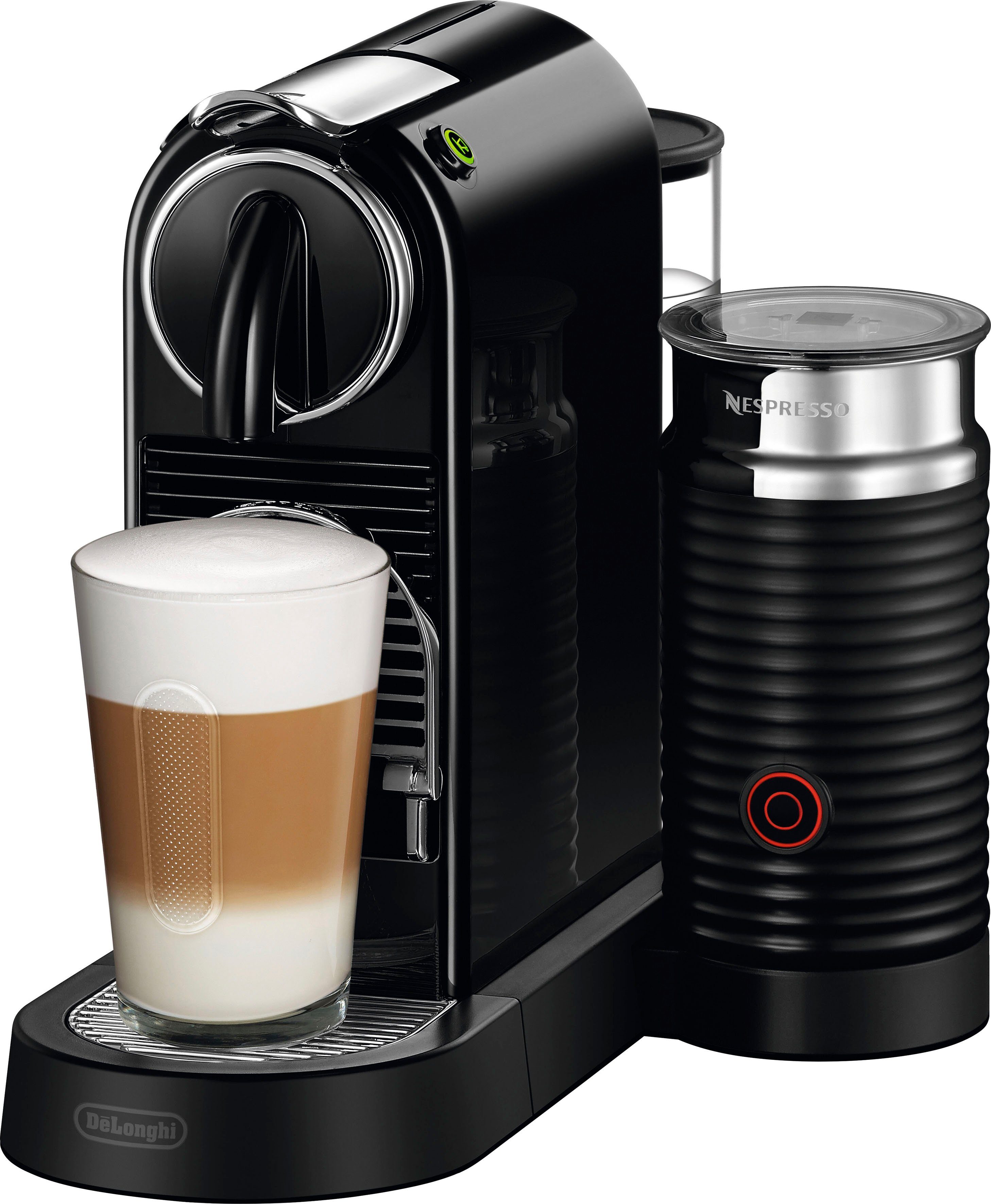 Nespresso Kapselmaschine CITIZ EN 267.BAE von DeLonghi, Schwarz, inkl. Aeroccino Milchaufschäumer, Willkommenspaket mit 14 Kapseln