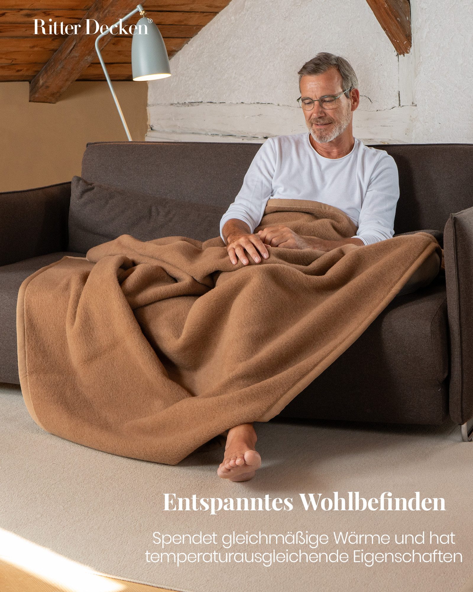 Wohndecke Premium Kamelhaardecke Maharadscha aus 100 % Kamelhaar naturbelassen, Ritter Decken, Wolldecke, 100% Kamelhaarwolle, Tagesdecke, weitere Größen