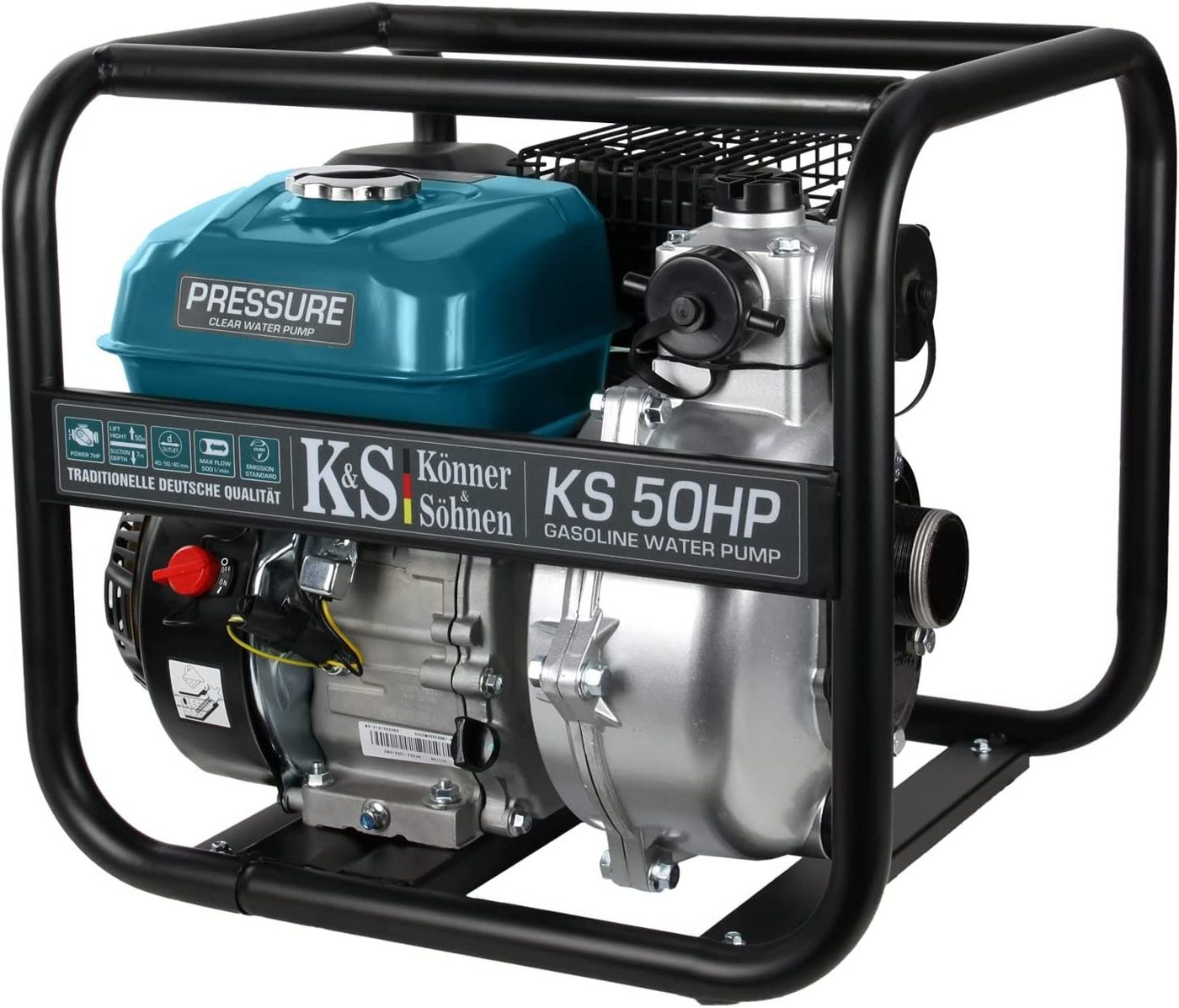 Thumbnail - Könner & Söhnen Gartenpumpe KS 50HP (motor pumpe für brunnen,wasserpumpe, 1-tlg., benzin 4 takt,benzin schmutzwasserpump...