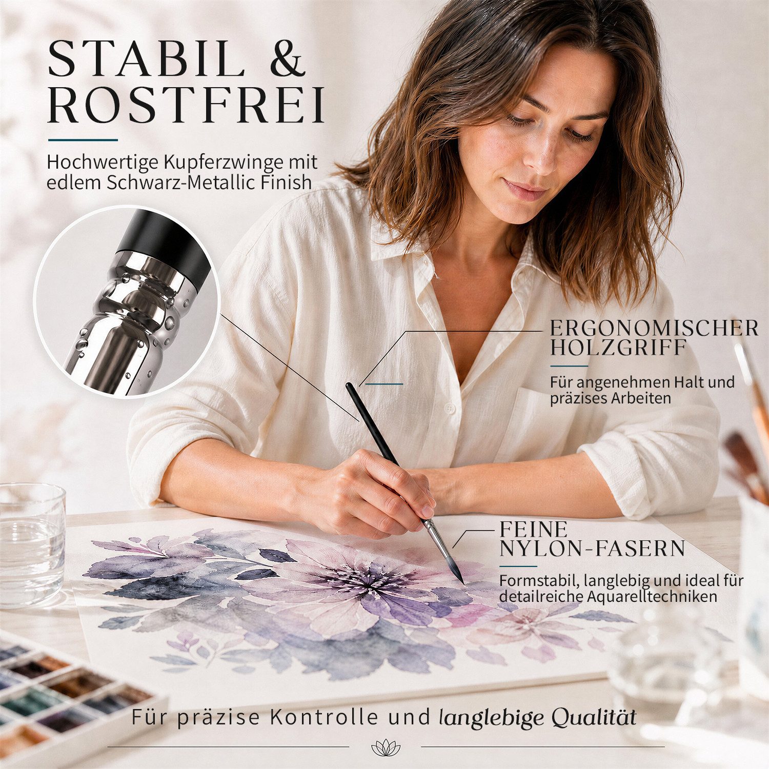 Belmique Malpinsel Aquarellpinsel Set 12-teilig mit Rolltasche – Watercolor Brush Set, (Pinselset, von Künstlern ausgewählte Pinsel), für Aquarell, Gouache & Acryl