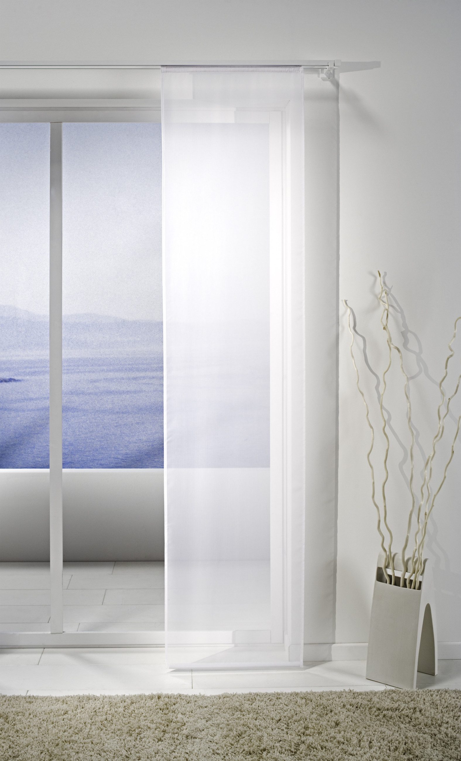 ELBERSDRUCKE Schiebegardine Schiebevorhang mit Klettband Feel Good Uni weiß 245 x 60 cm (1 St), Klettband, transparent, Polyester, einfarbig, modern