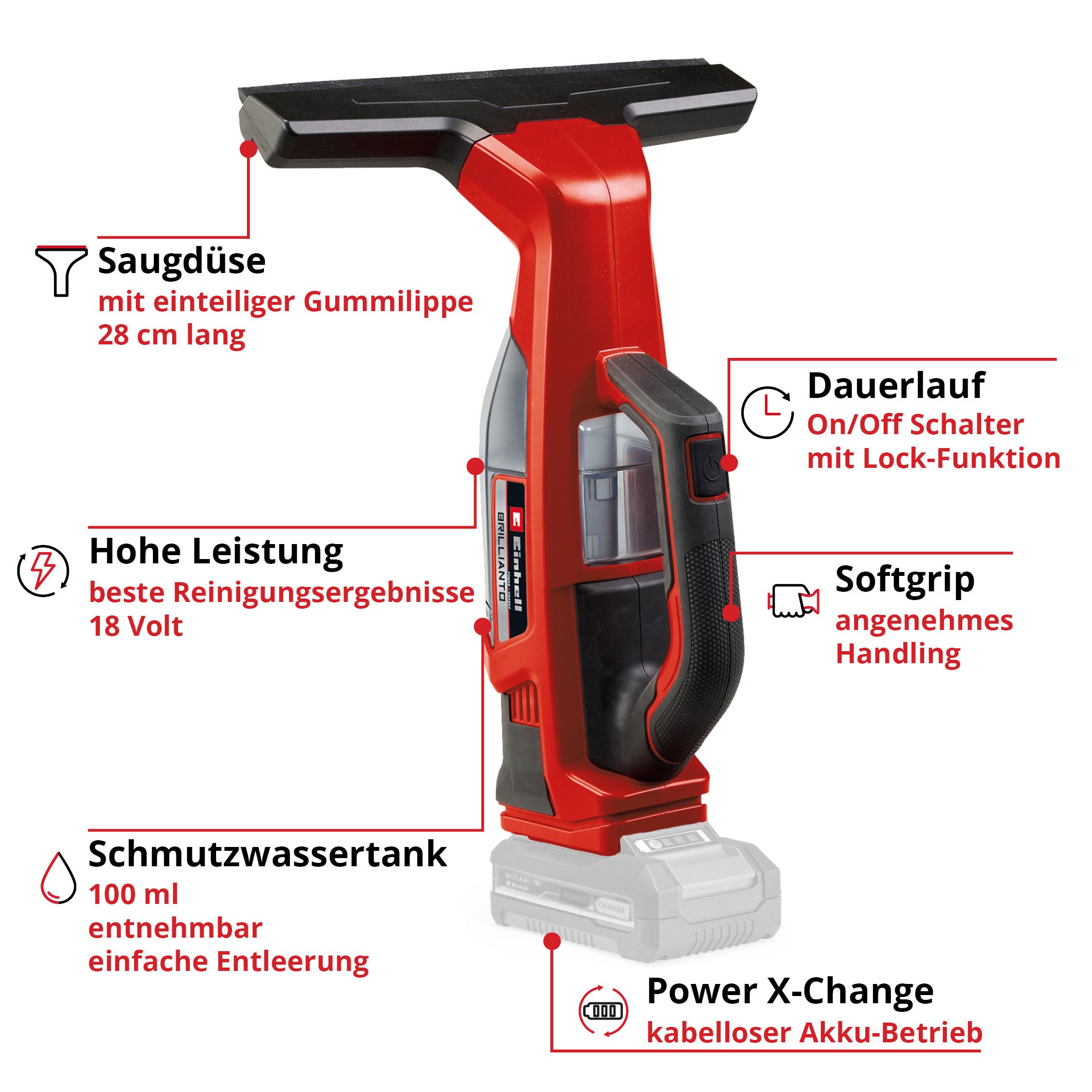 Einhell Akku-Fensterreiniger »BRILLANTO - Set« (1x2,5Ah), mit Akku