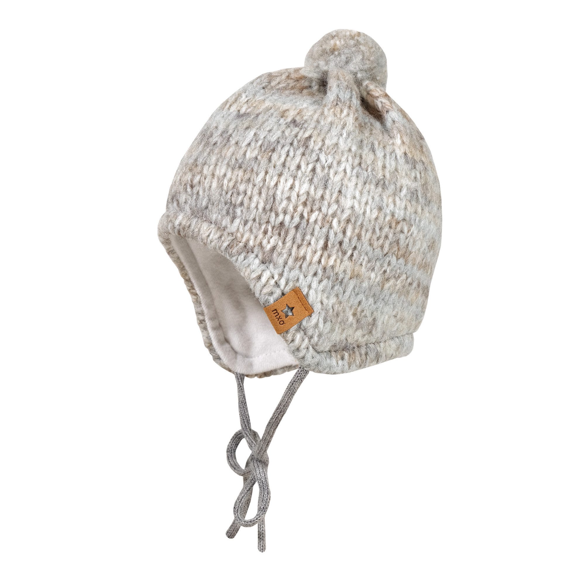 MAXIMO Strickmütze BABY-Mütze, ausgenäht Effektgarn, Pompon, Futter (1-St) Unikat