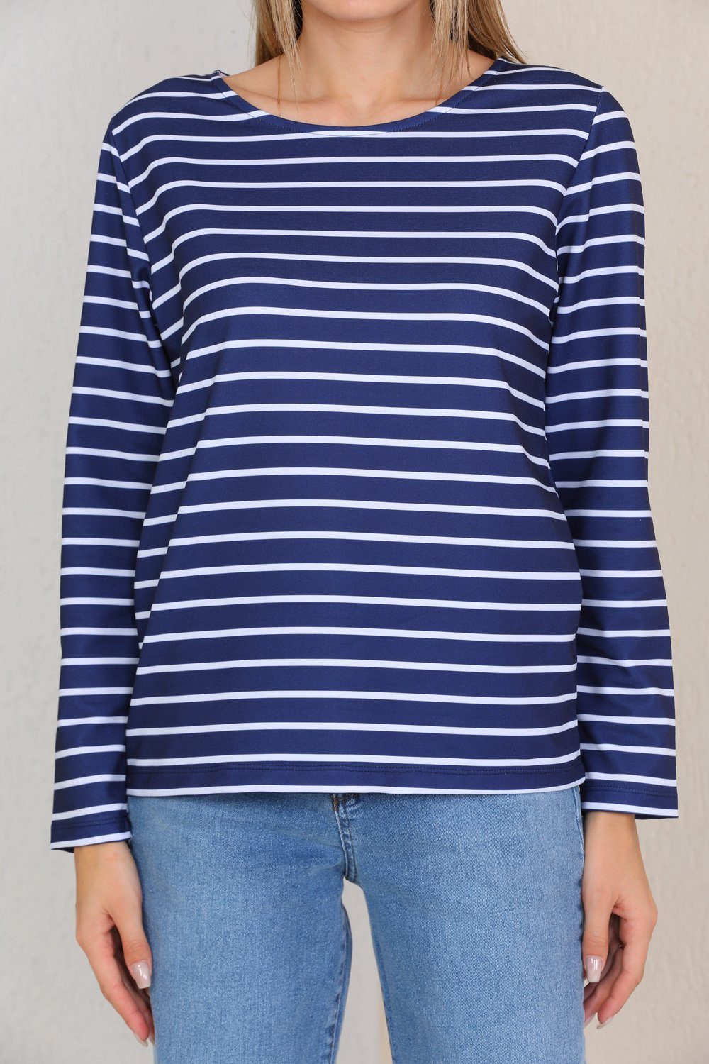 Bongual Langarmshirt Sweatshirt mit Streifen Basic