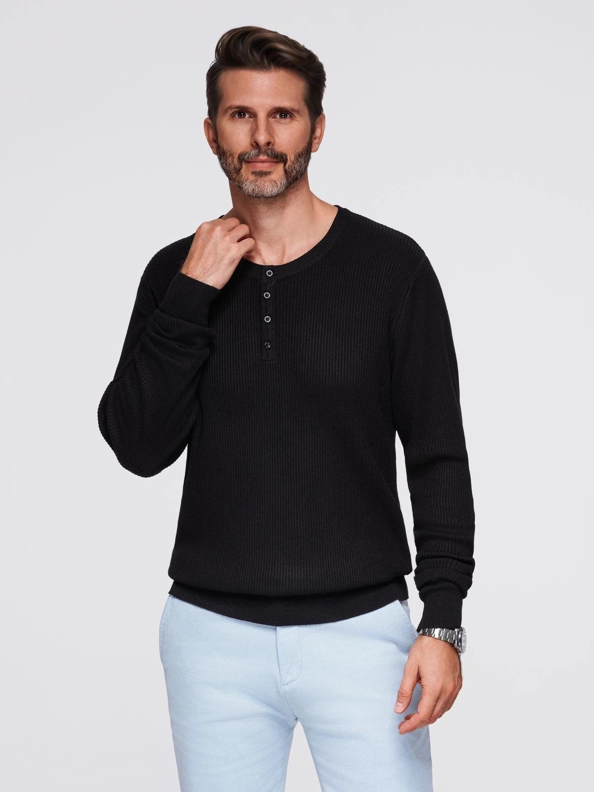 OMBRE Rundhalspullover Gestreifter Herrenpullover mit Knöpfen günstig online kaufen